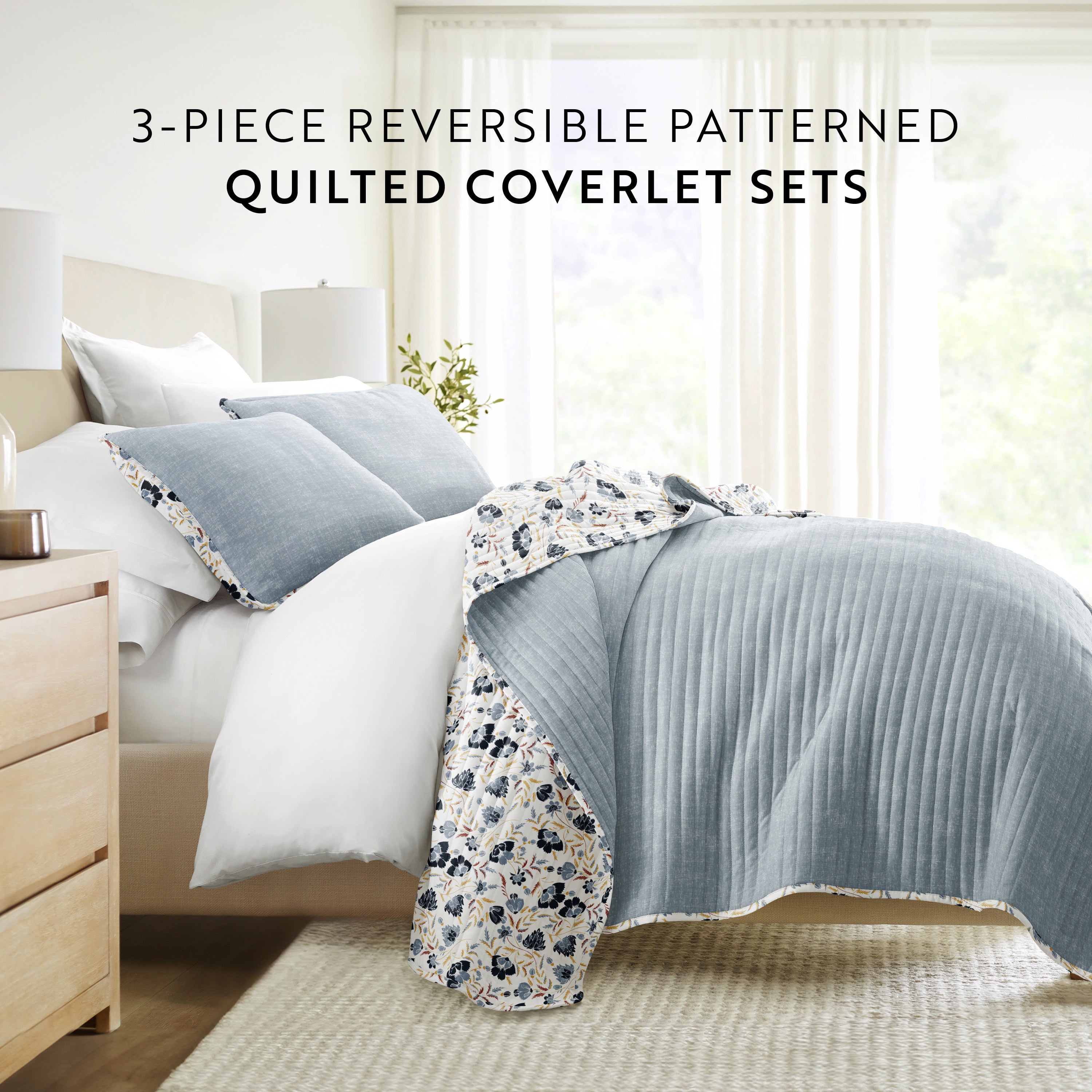 French Jacobean Patterned Quilted Coverlet Set