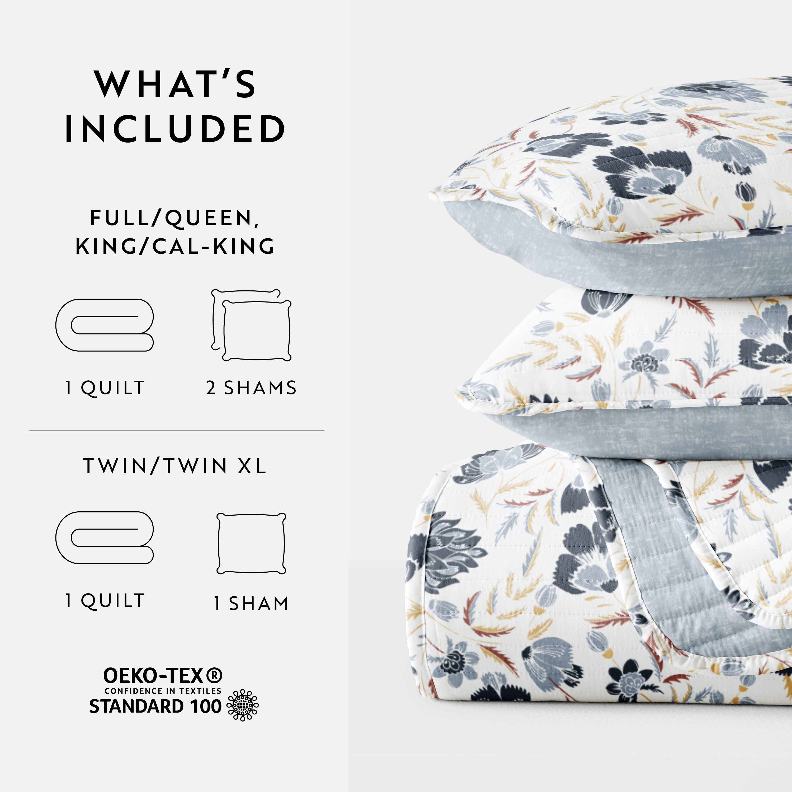 French Jacobean Patterned Quilted Coverlet Set