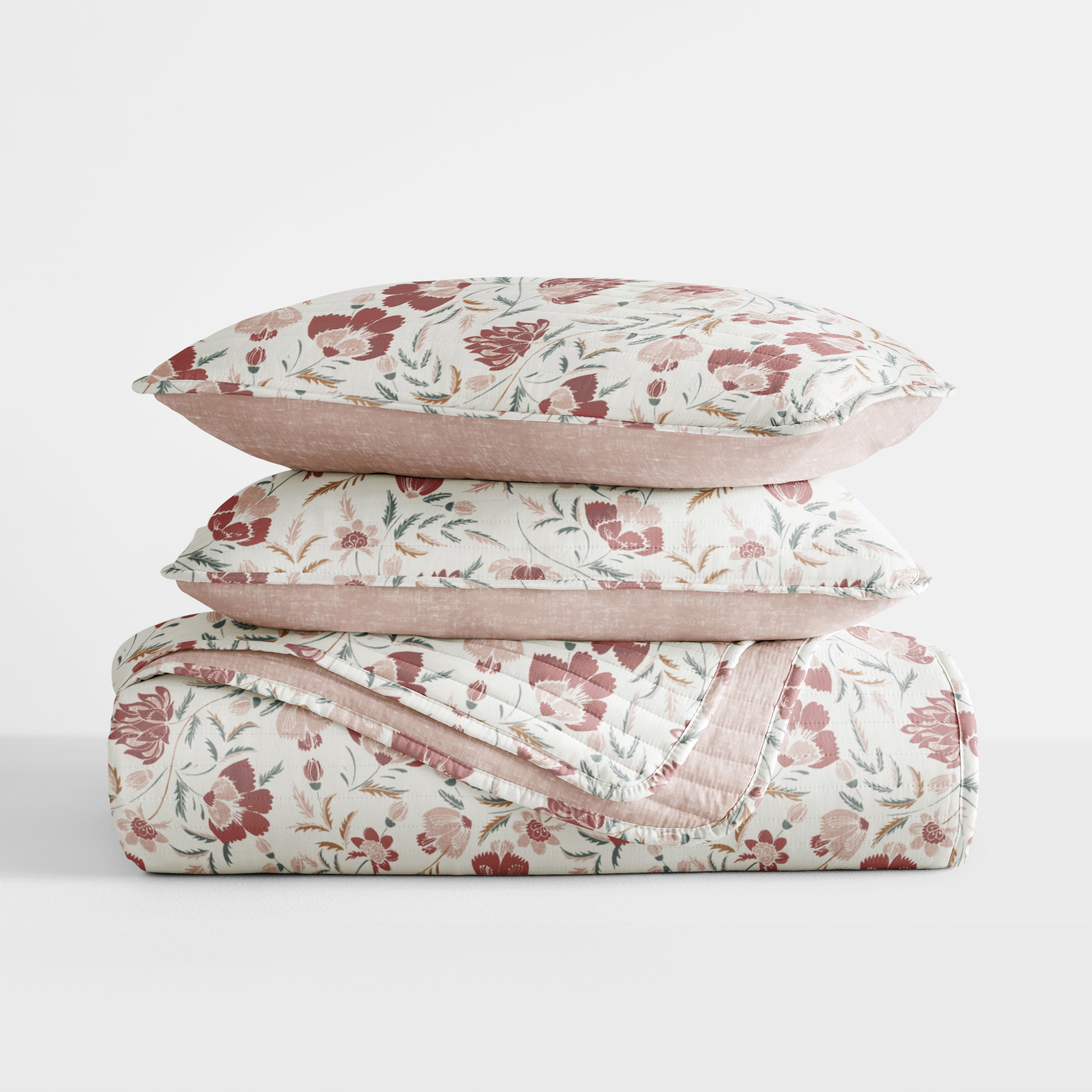 French Jacobean Patterned Quilted Coverlet Set