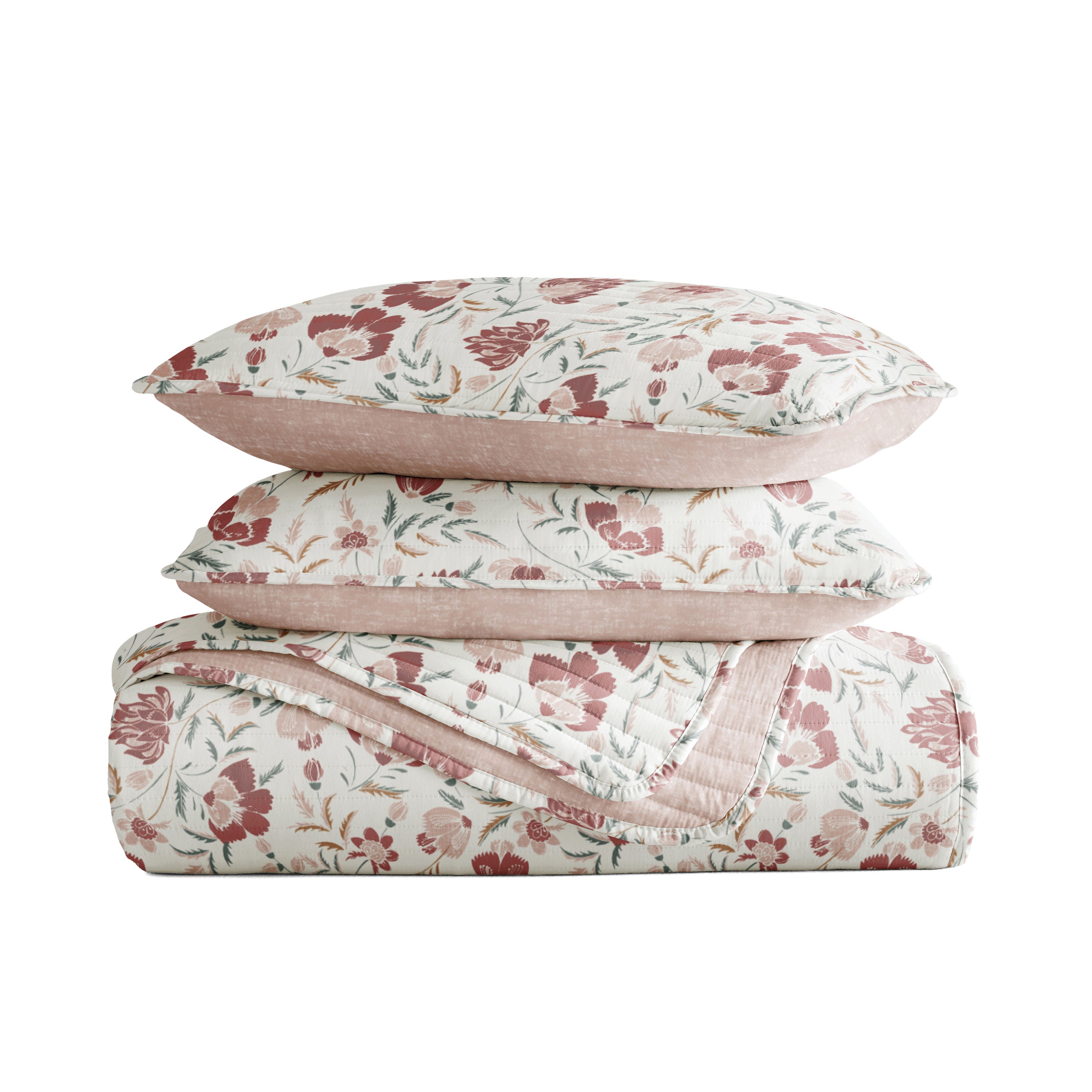 French Jacobean Patterned Quilted Coverlet Set