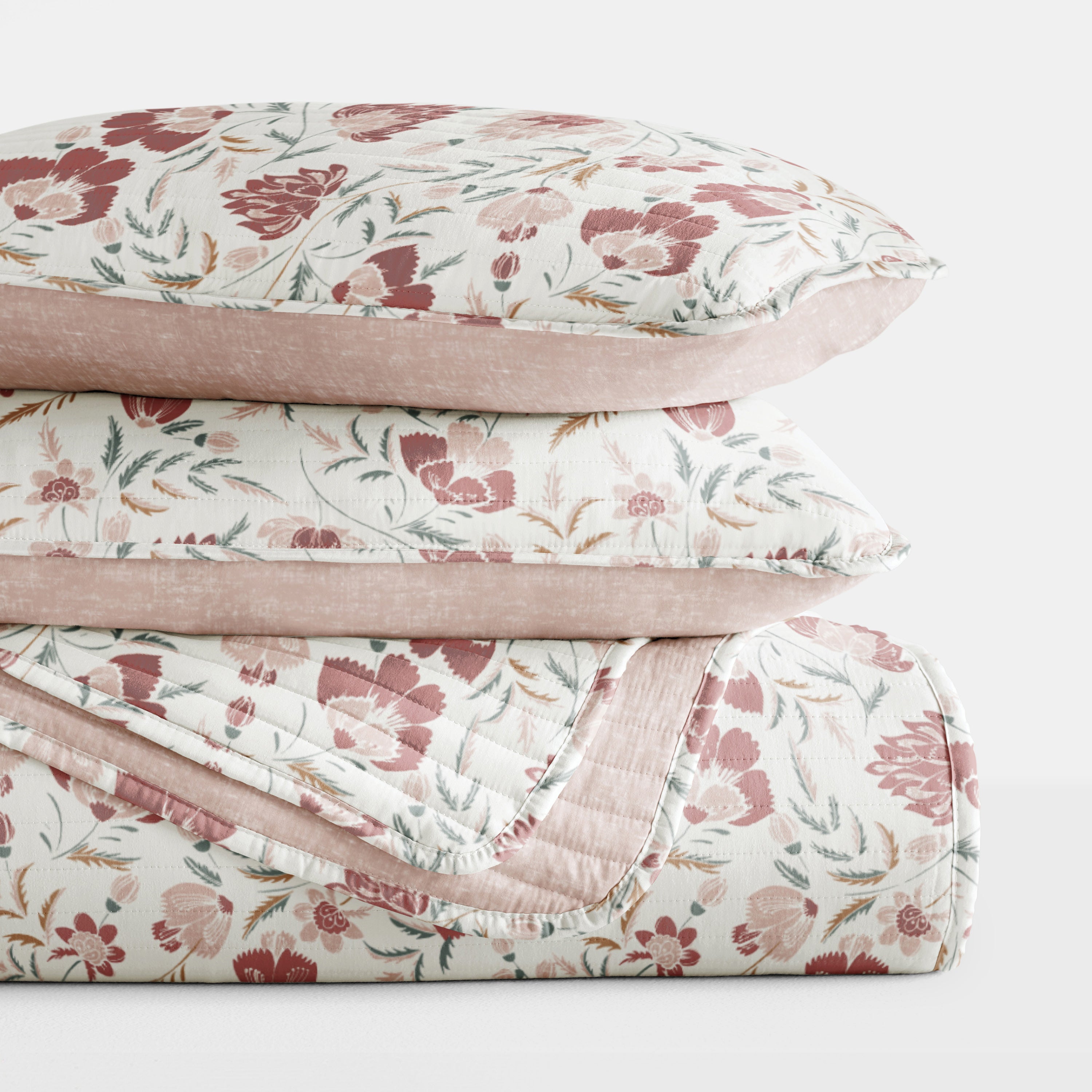 French Jacobean Patterned Quilted Coverlet Set