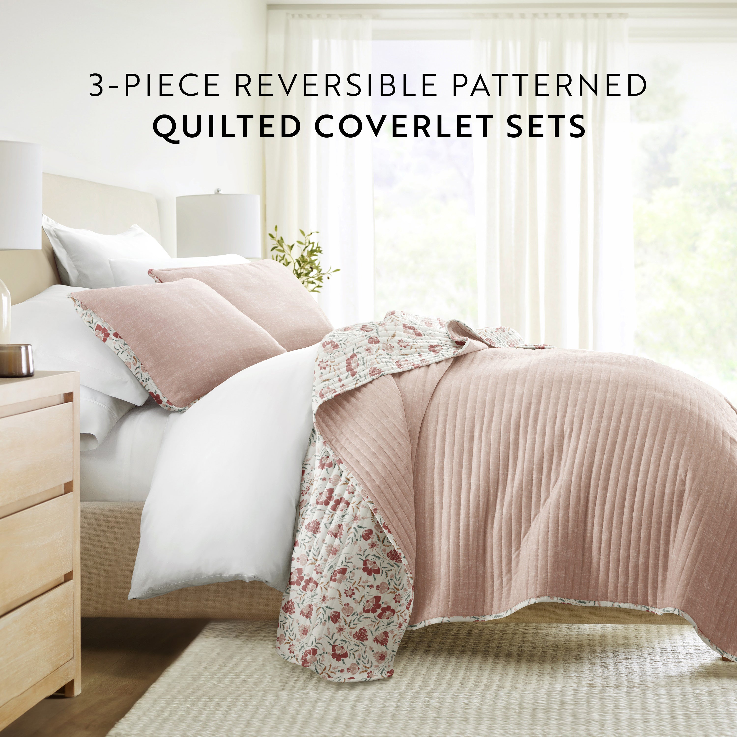 French Jacobean Patterned Quilted Coverlet Set