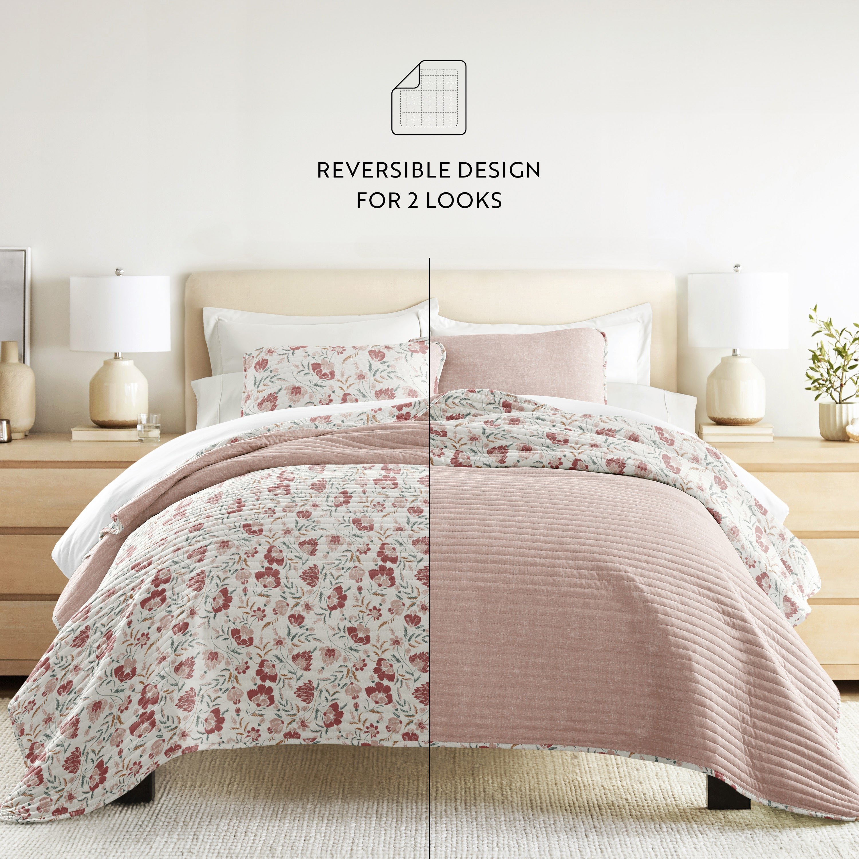 French Jacobean Patterned Quilted Coverlet Set