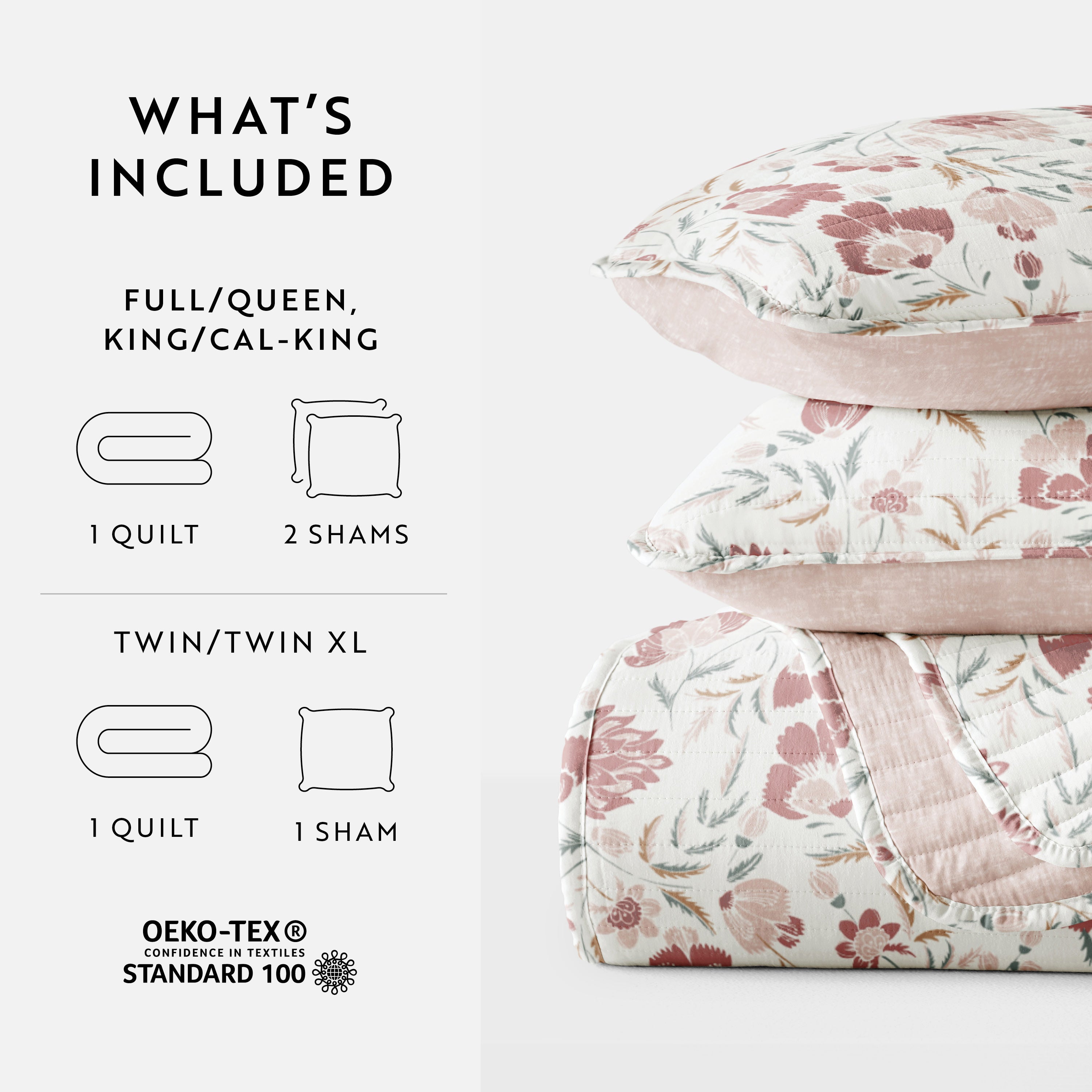 French Jacobean Patterned Quilted Coverlet Set