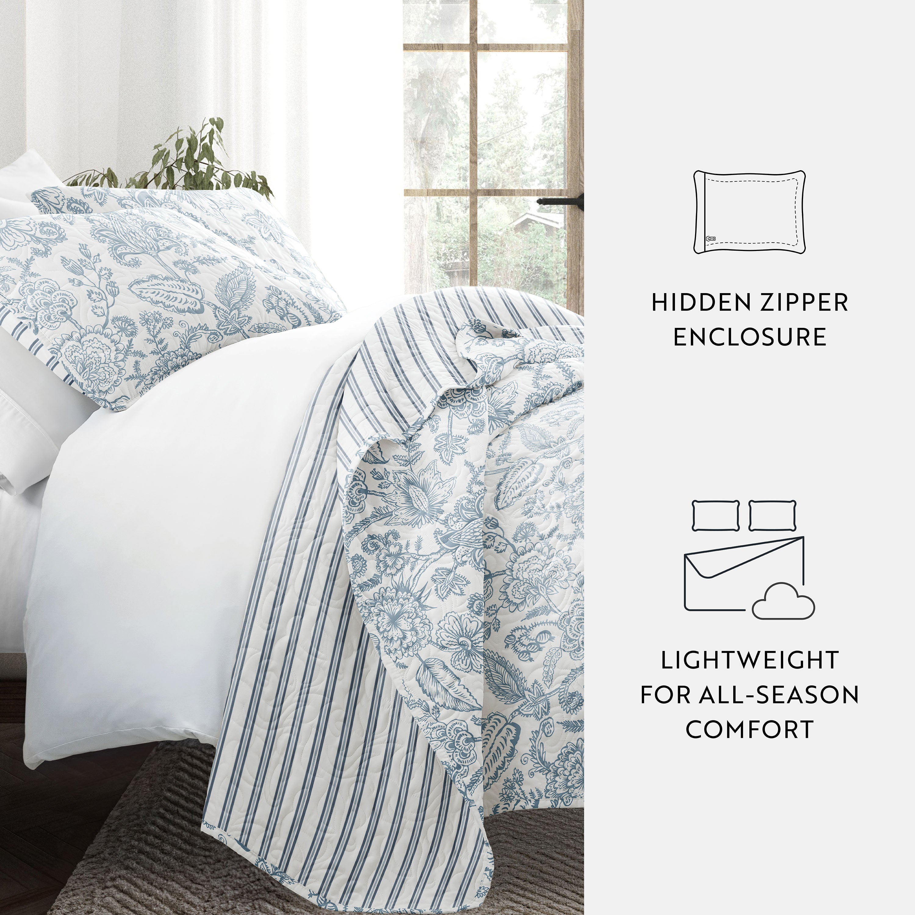 Jacobean Patterned Reversible Quilted Coverlet Set