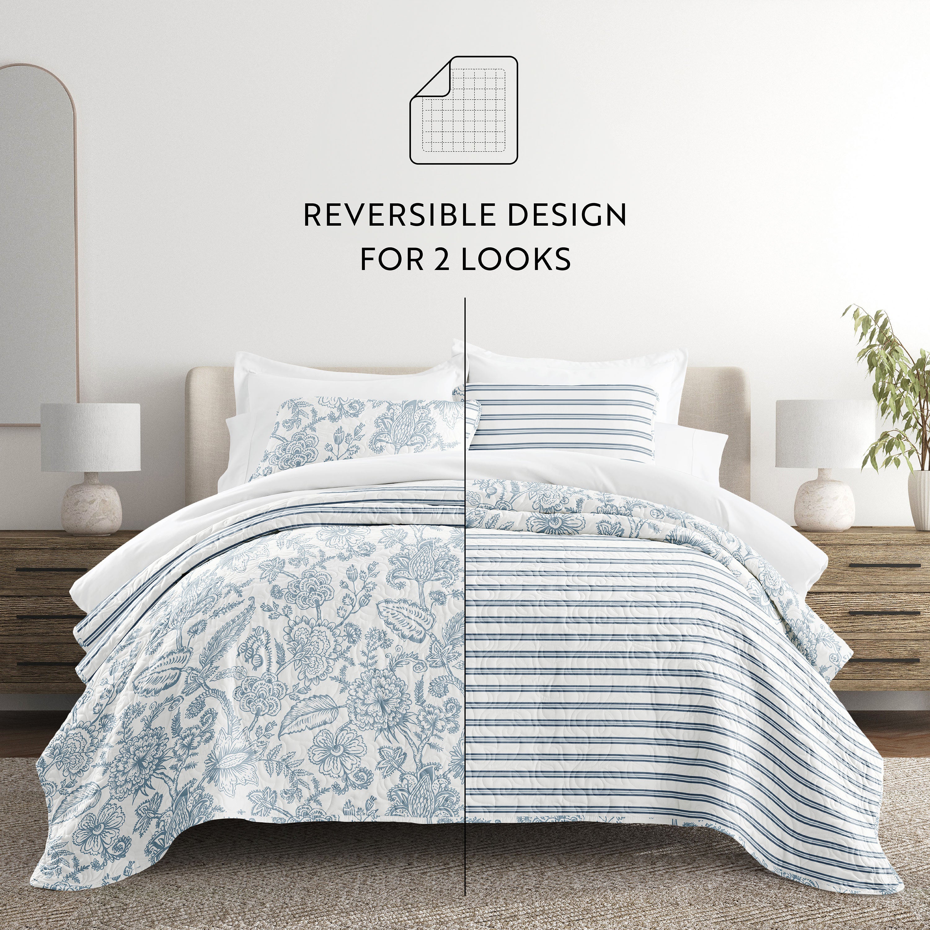 Jacobean Patterned Reversible Quilted Coverlet Set