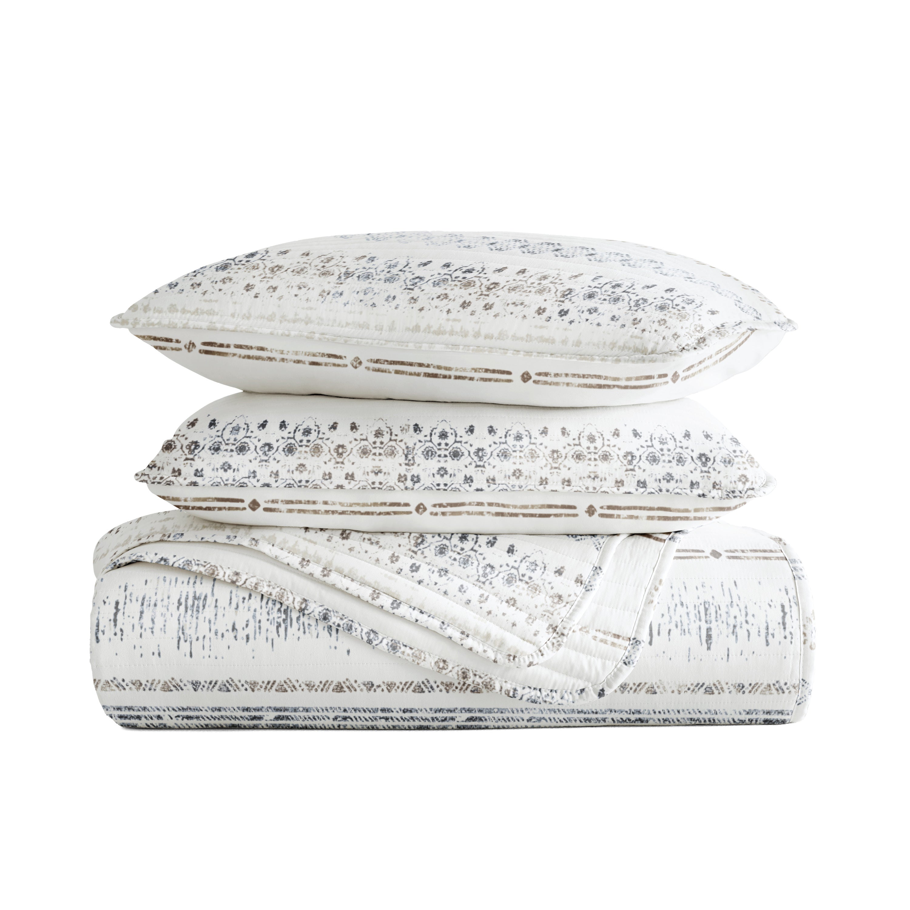 Relic Stripe Patterned Quilted Coverlet Set