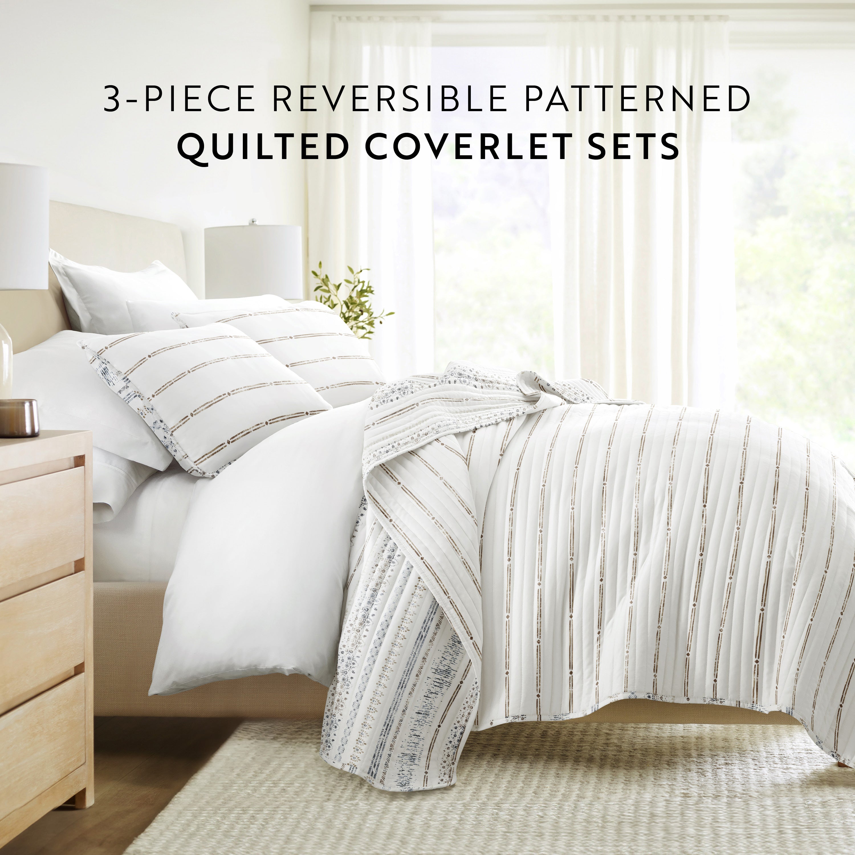 Relic Stripe Patterned Quilted Coverlet Set