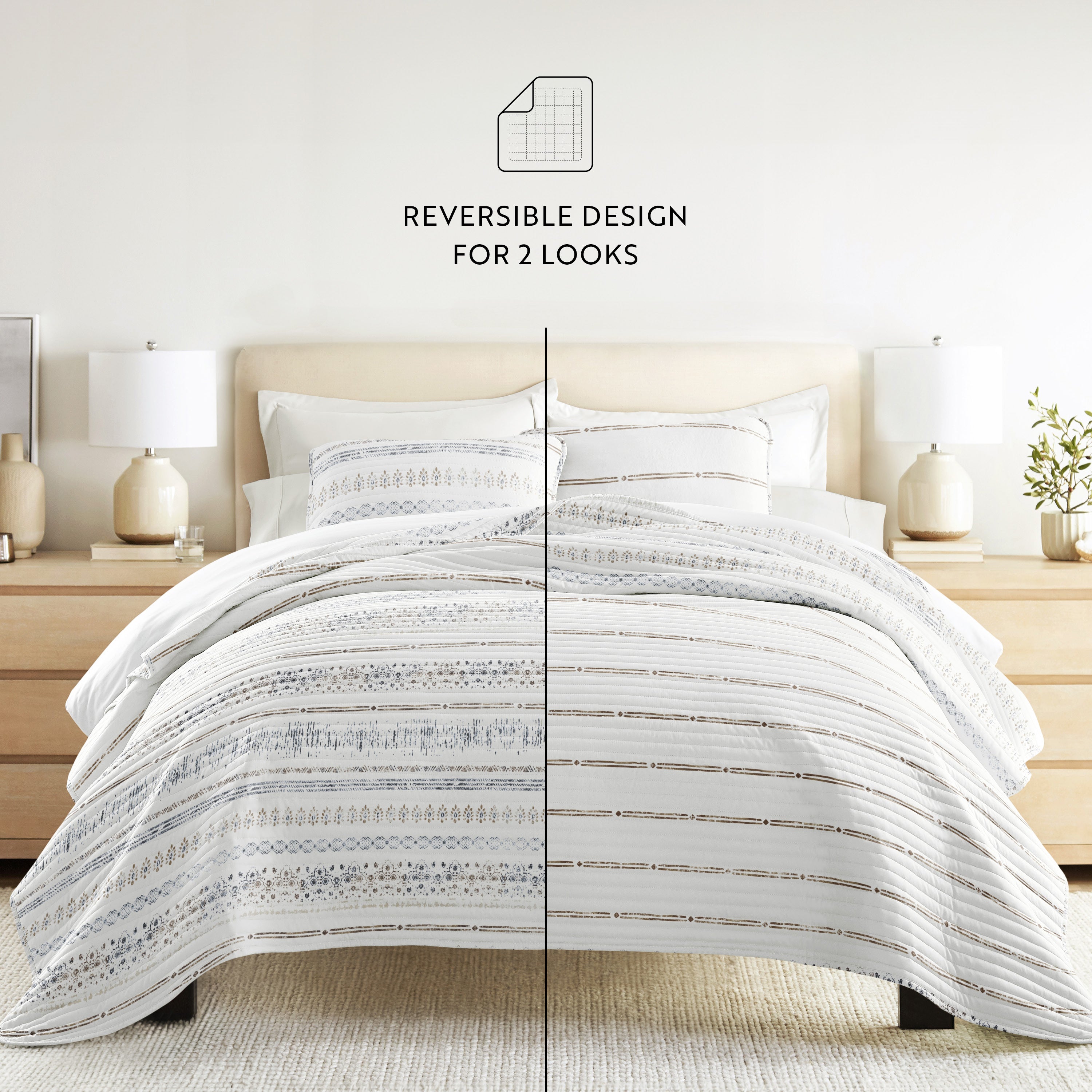 Relic Stripe Patterned Quilted Coverlet Set