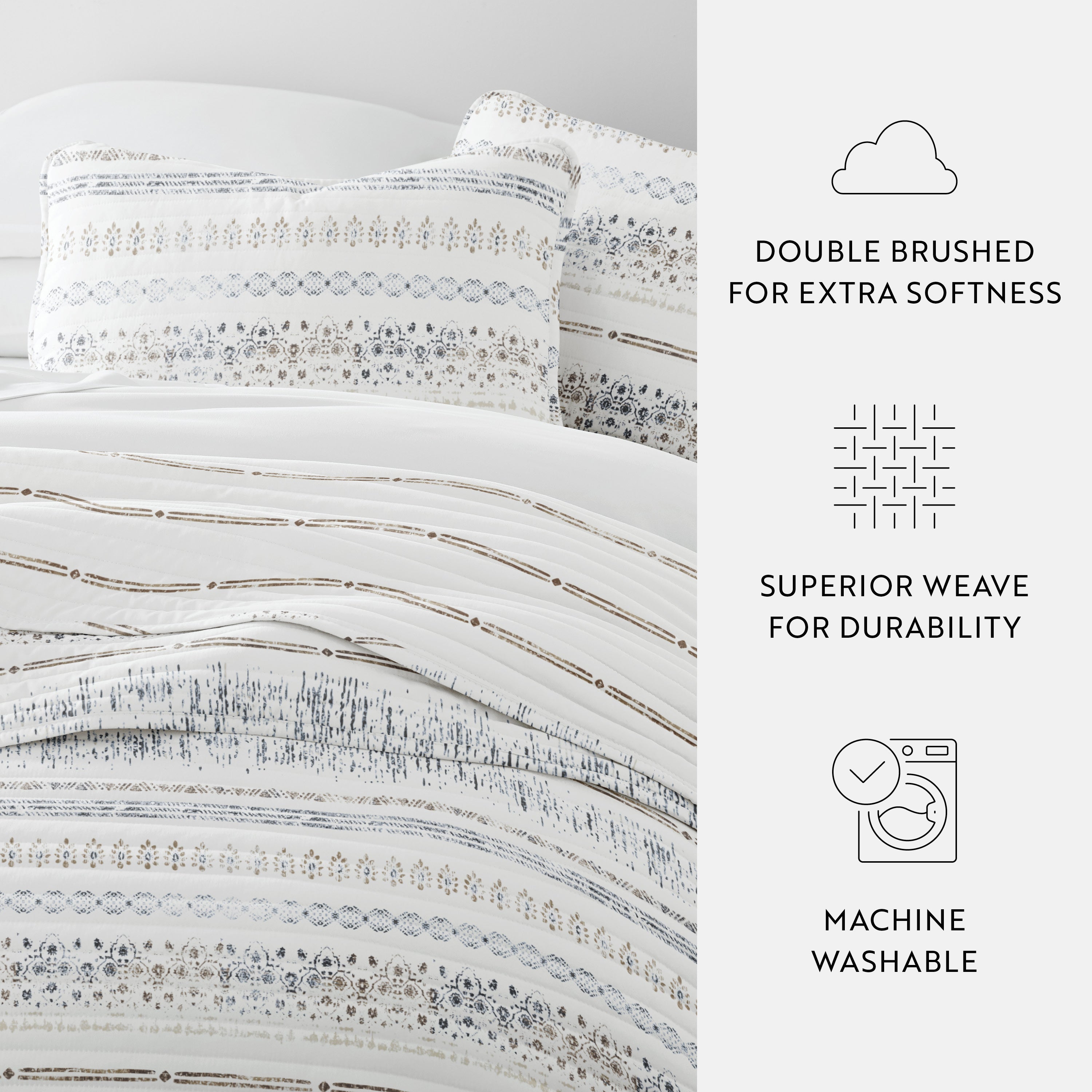 Relic Stripe Patterned Quilted Coverlet Set