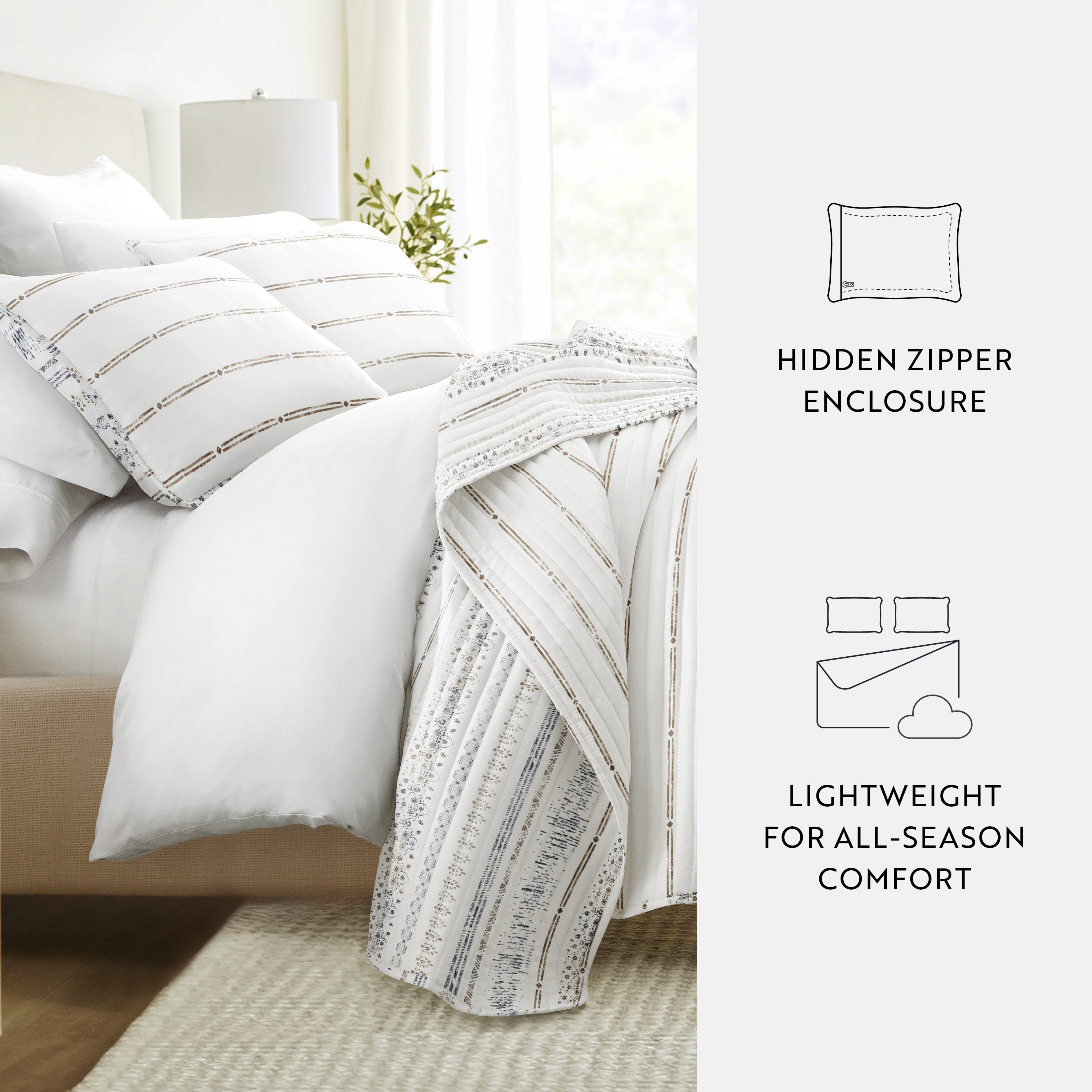 Relic Stripe Patterned Quilted Coverlet Set