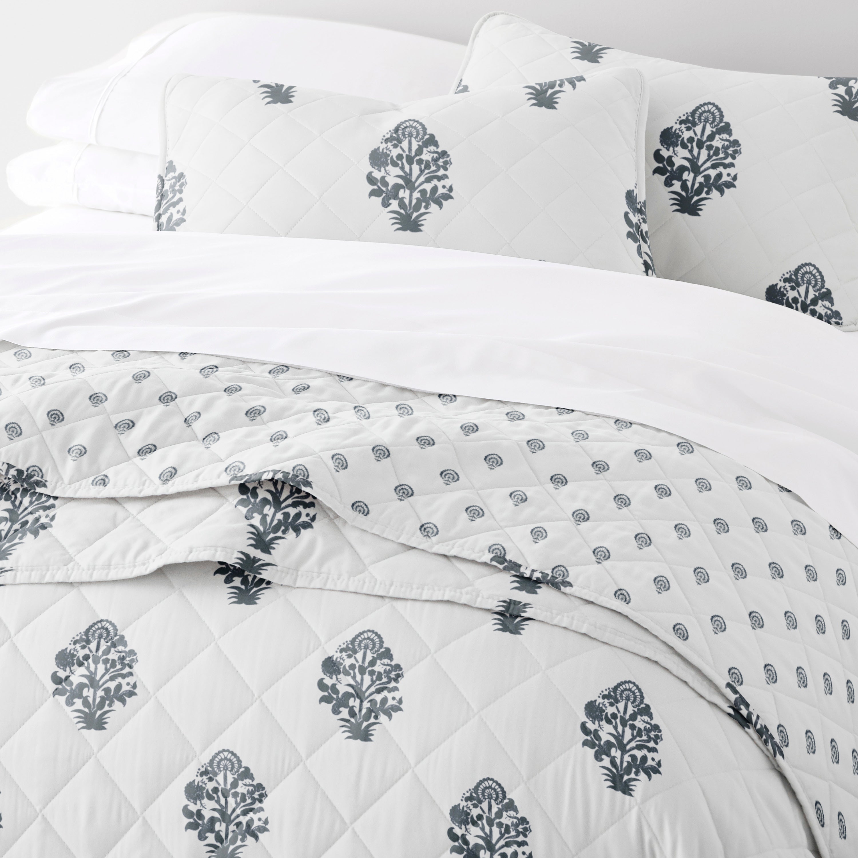 Stamped Bloom Patterned Quilted Coverlet Set