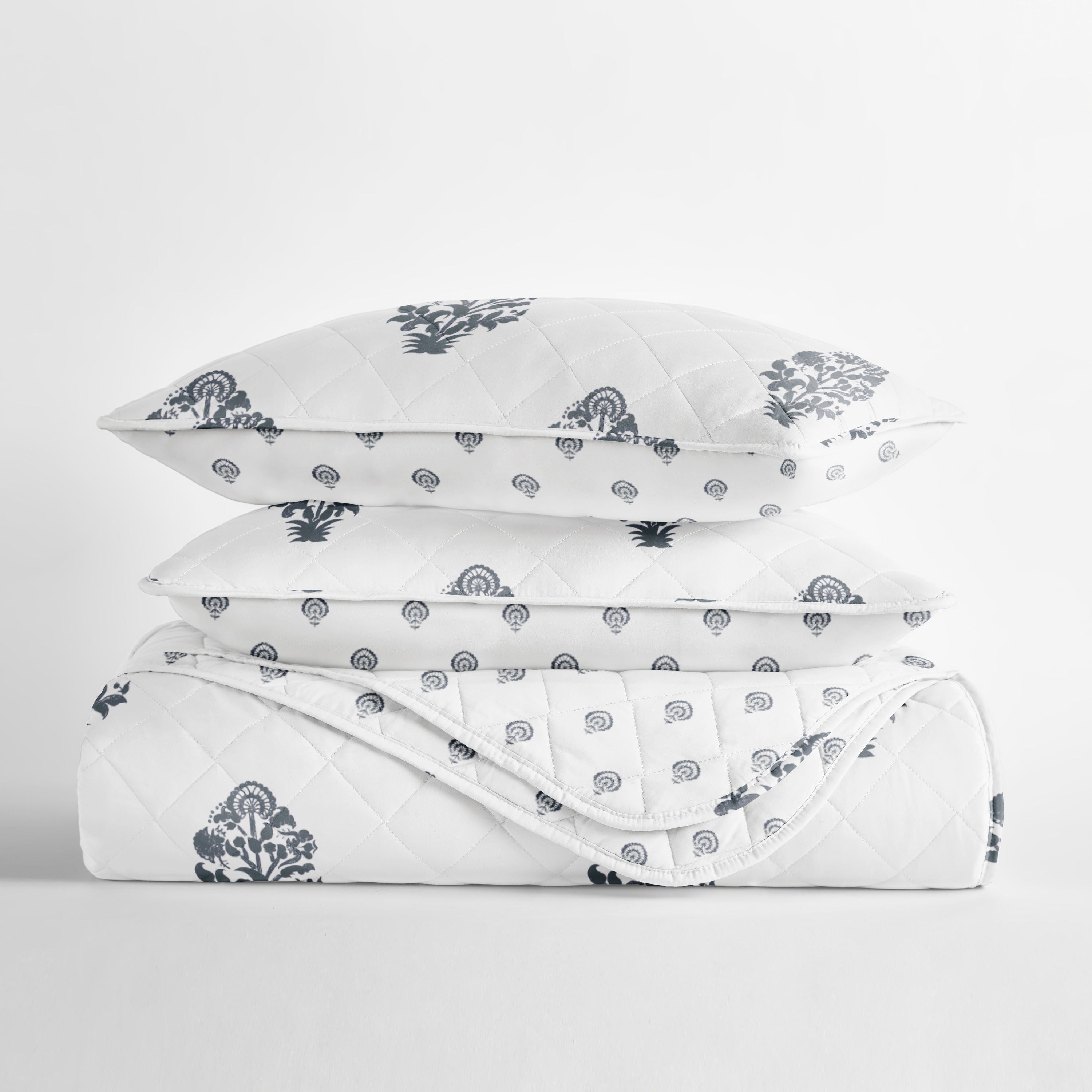 Stamped Bloom Patterned Quilted Coverlet Set