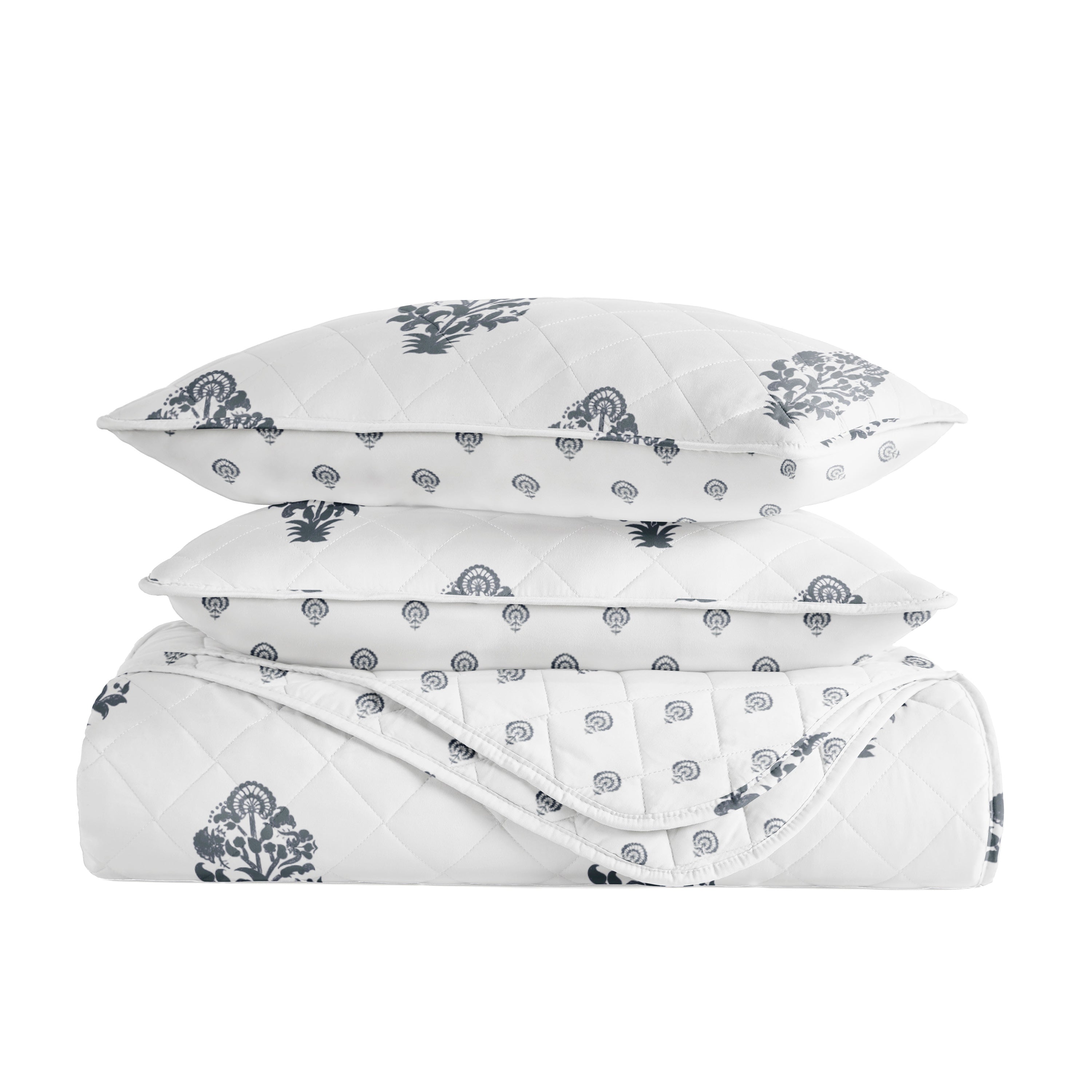 Stamped Bloom Patterned Quilted Coverlet Set