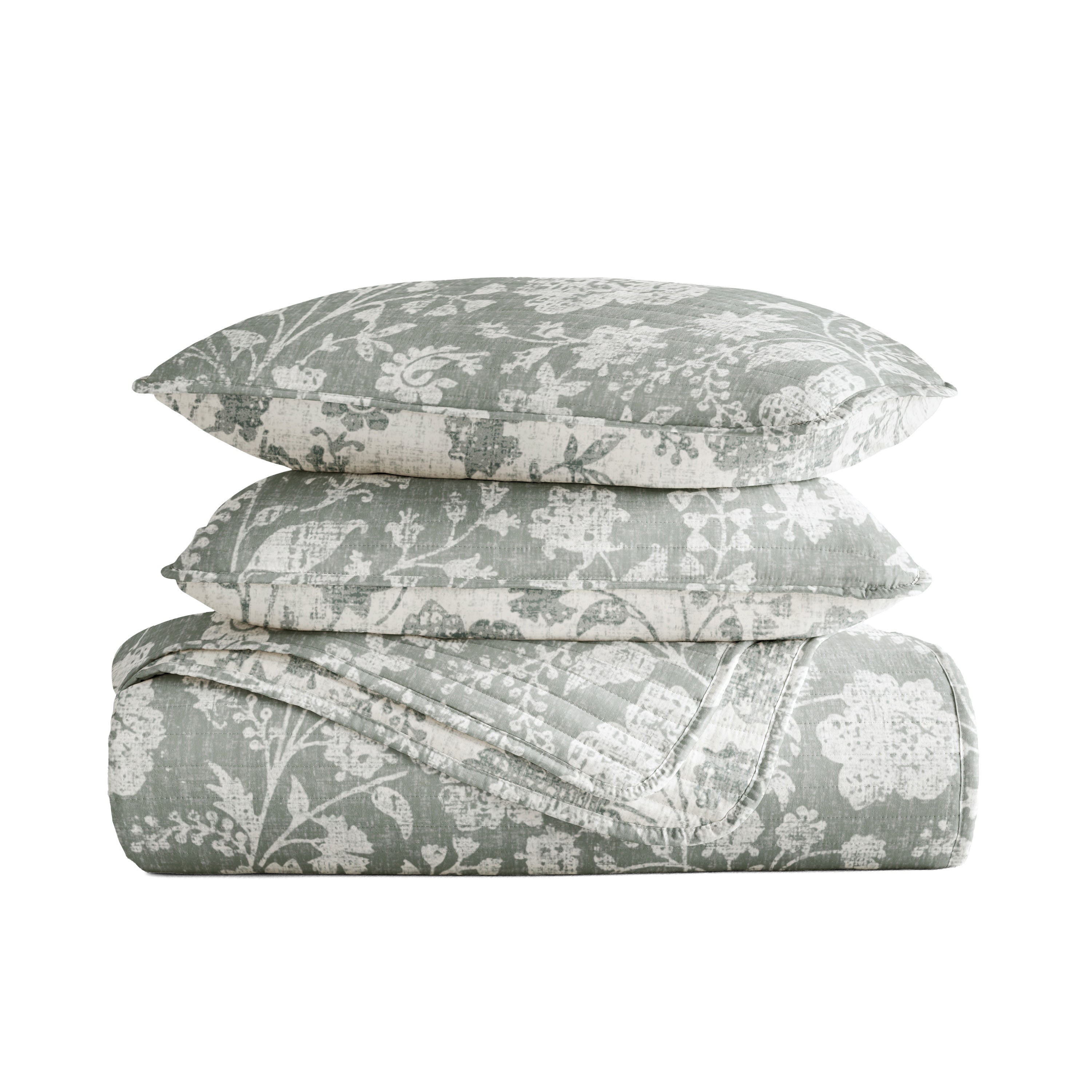 Textured Floral Patterned Quilted Coverlet Set