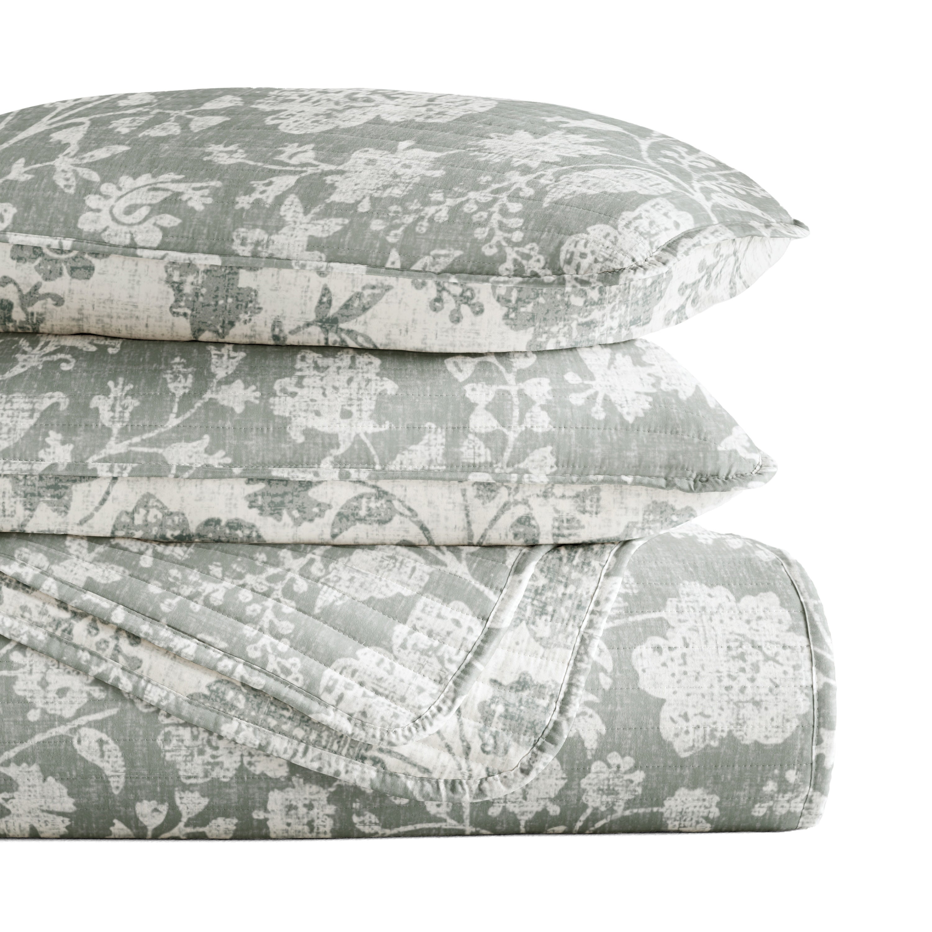 Textured Floral Patterned Quilted Coverlet Set