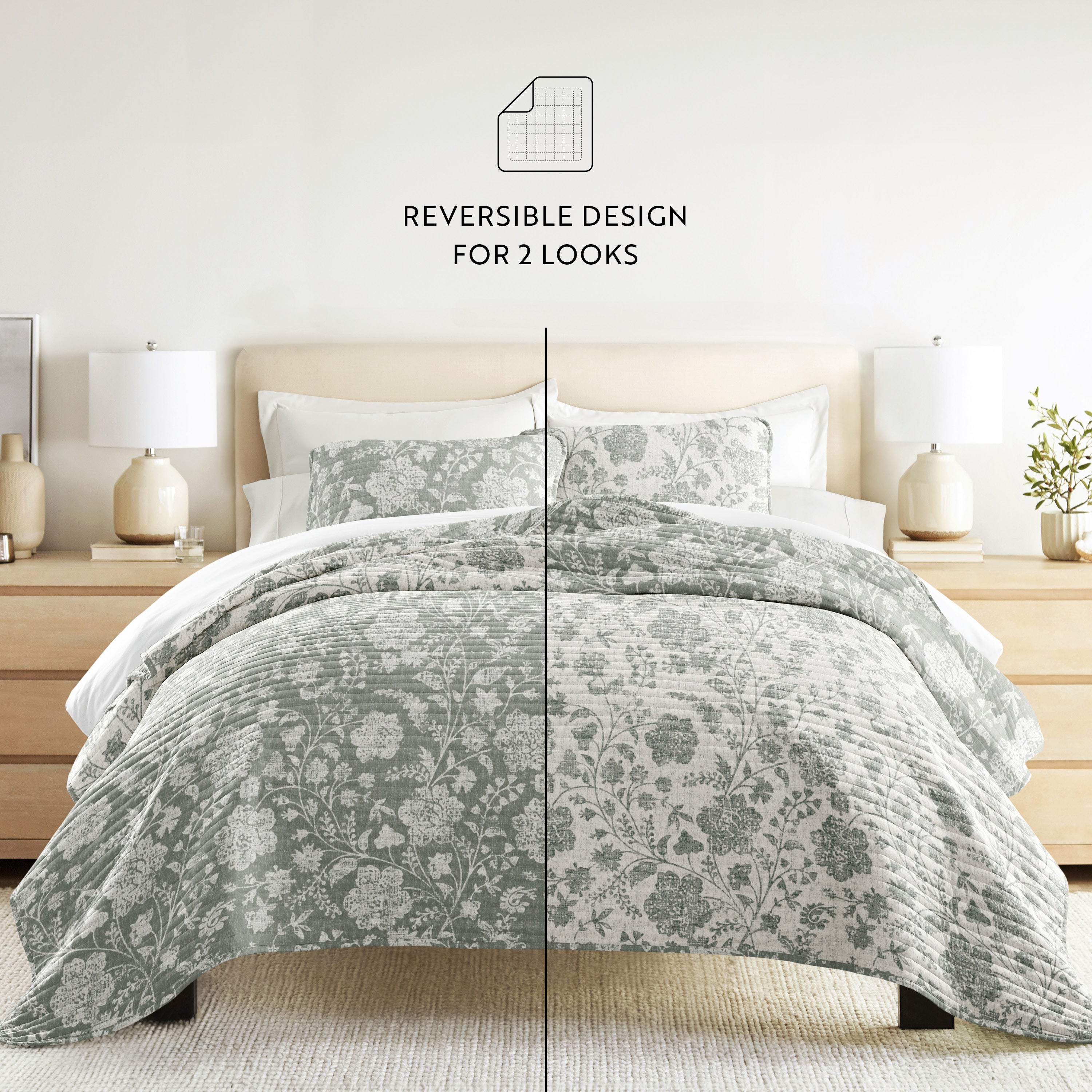 Textured Floral Patterned Quilted Coverlet Set