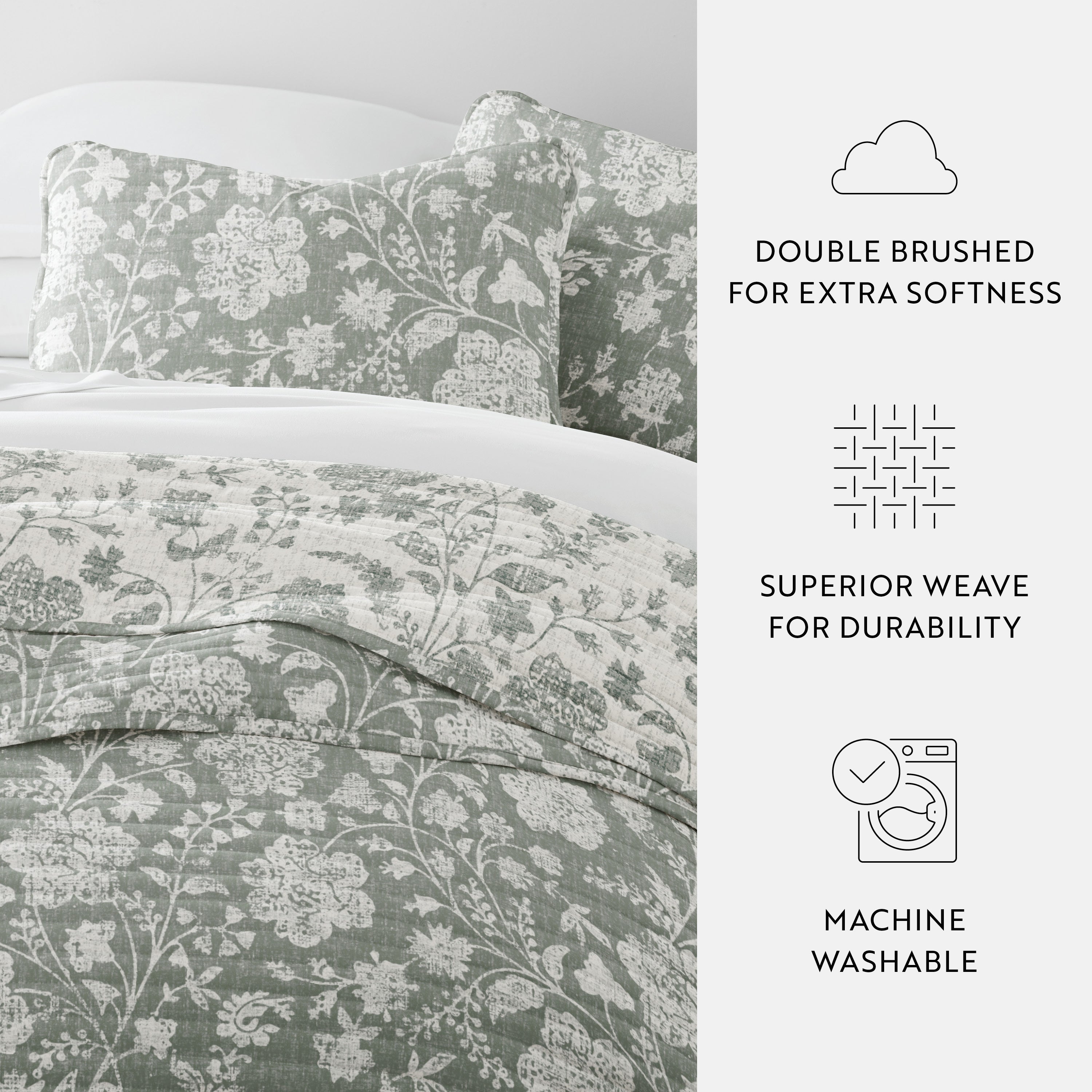 Textured Floral Patterned Quilted Coverlet Set