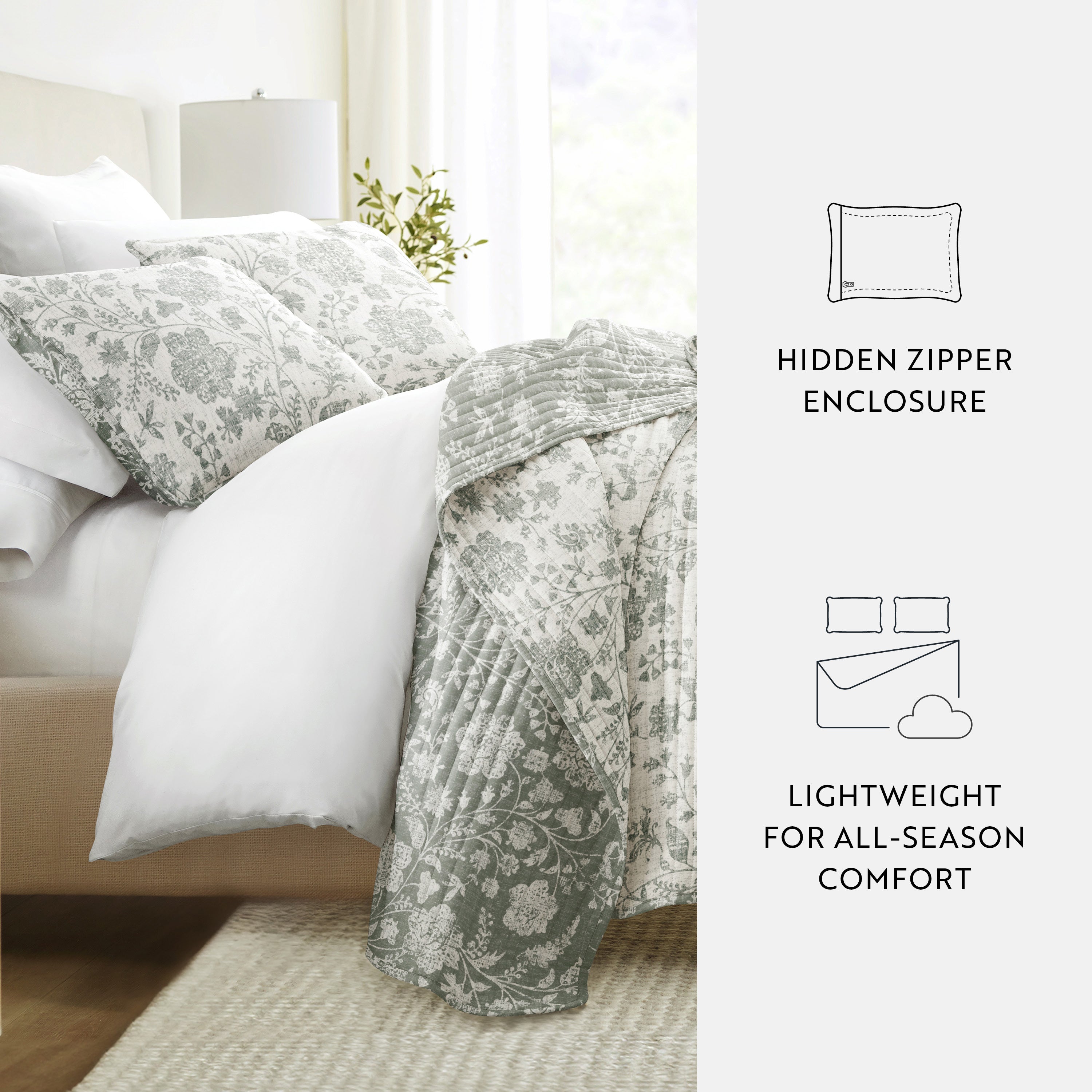 Textured Floral Patterned Quilted Coverlet Set