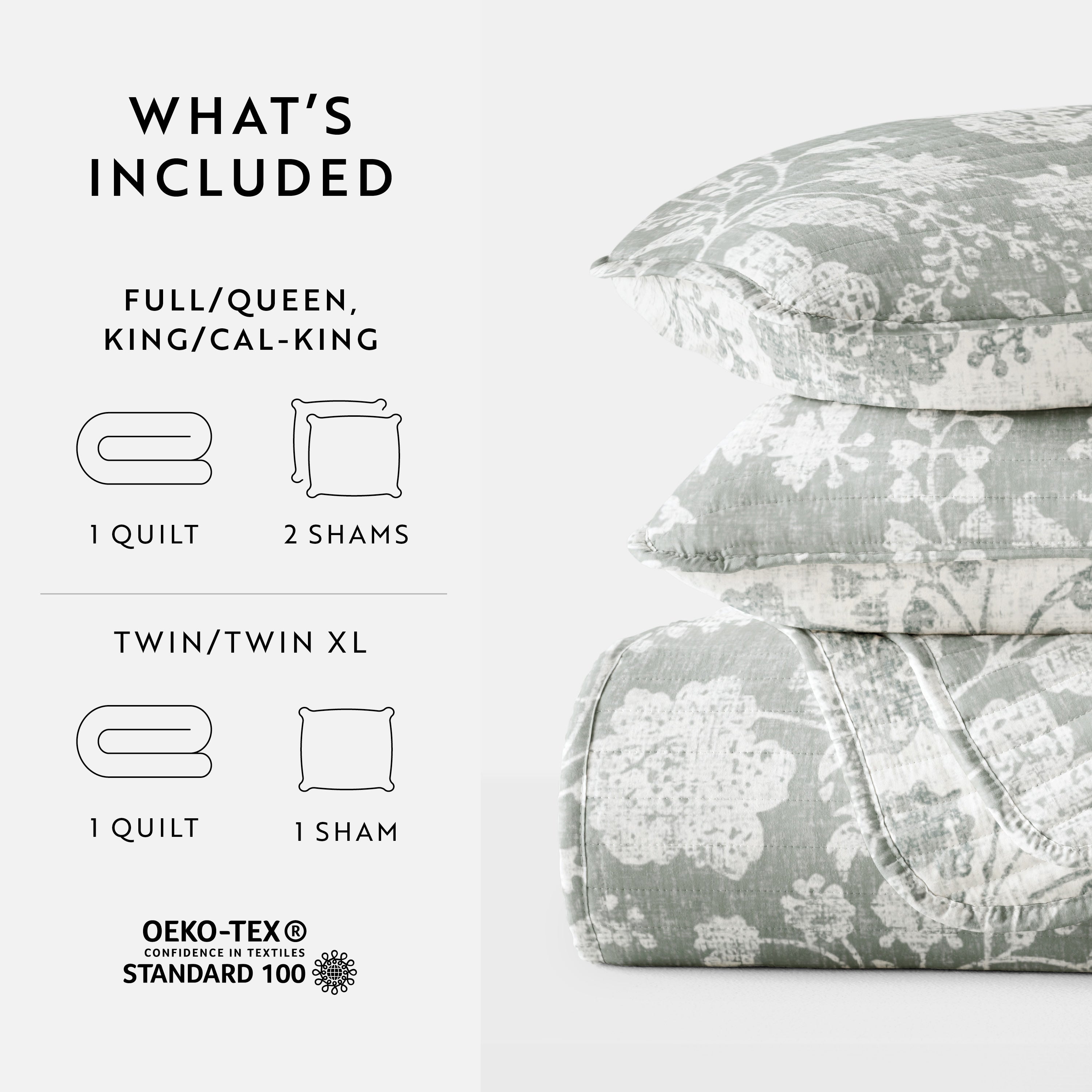 Textured Floral Patterned Quilted Coverlet Set