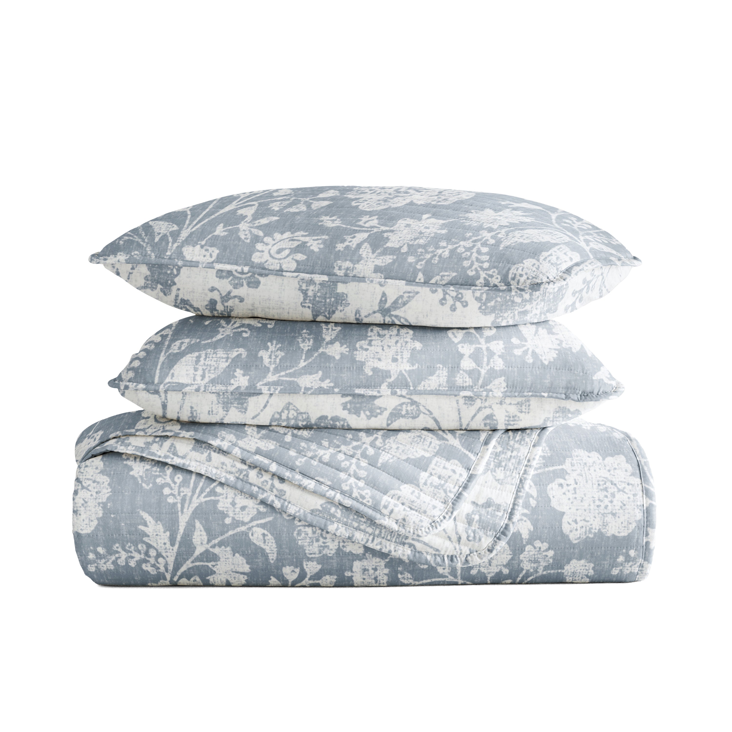 Textured Floral Patterned Quilted Coverlet Set