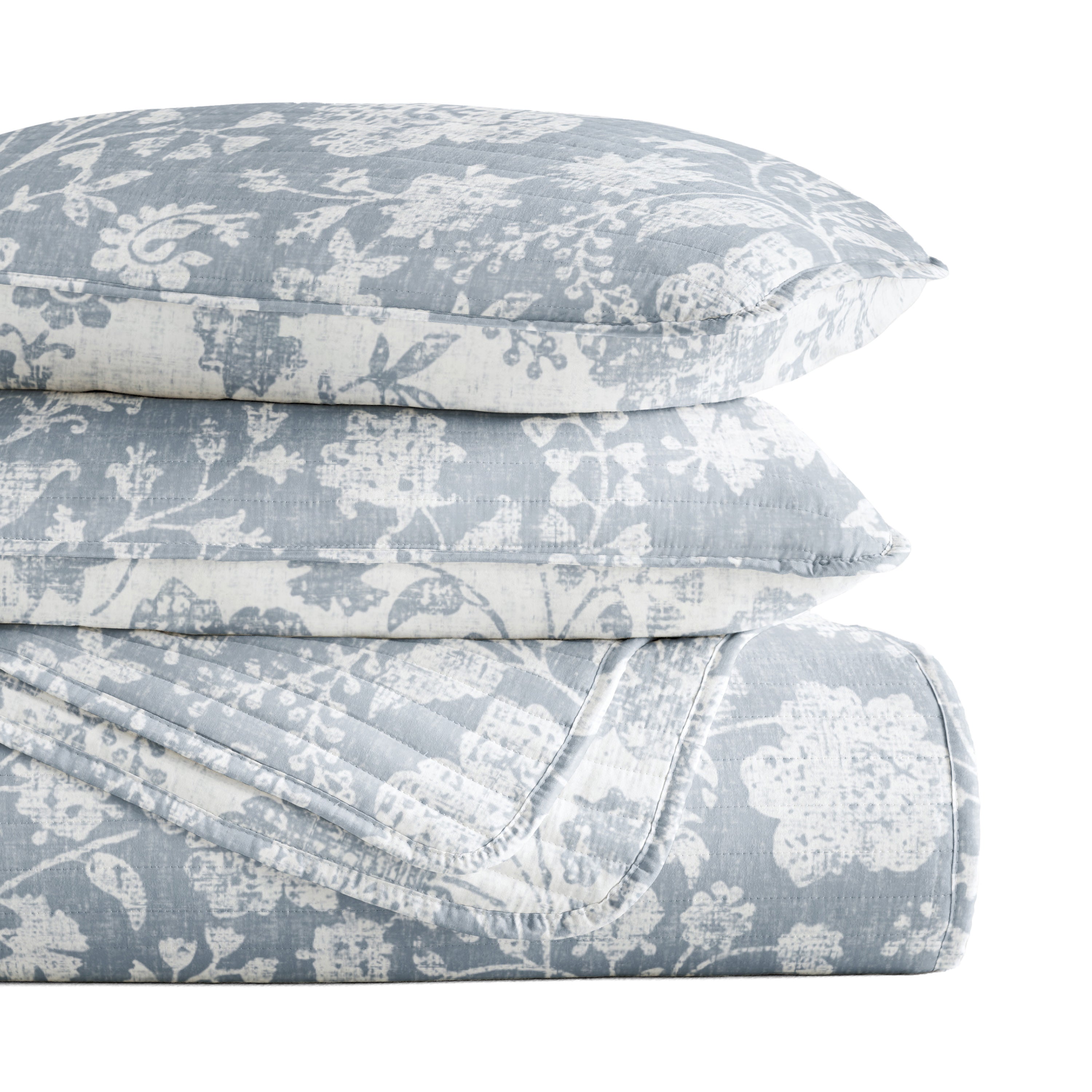 Textured Floral Patterned Quilted Coverlet Set