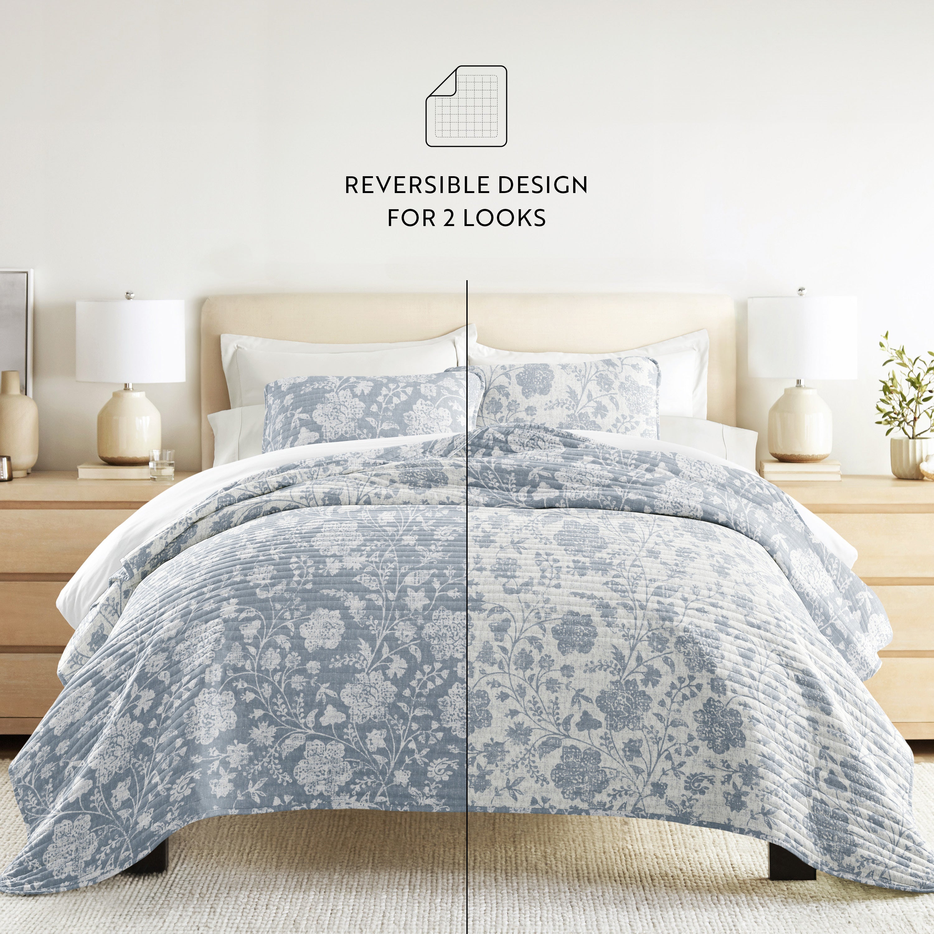 Textured Floral Patterned Quilted Coverlet Set