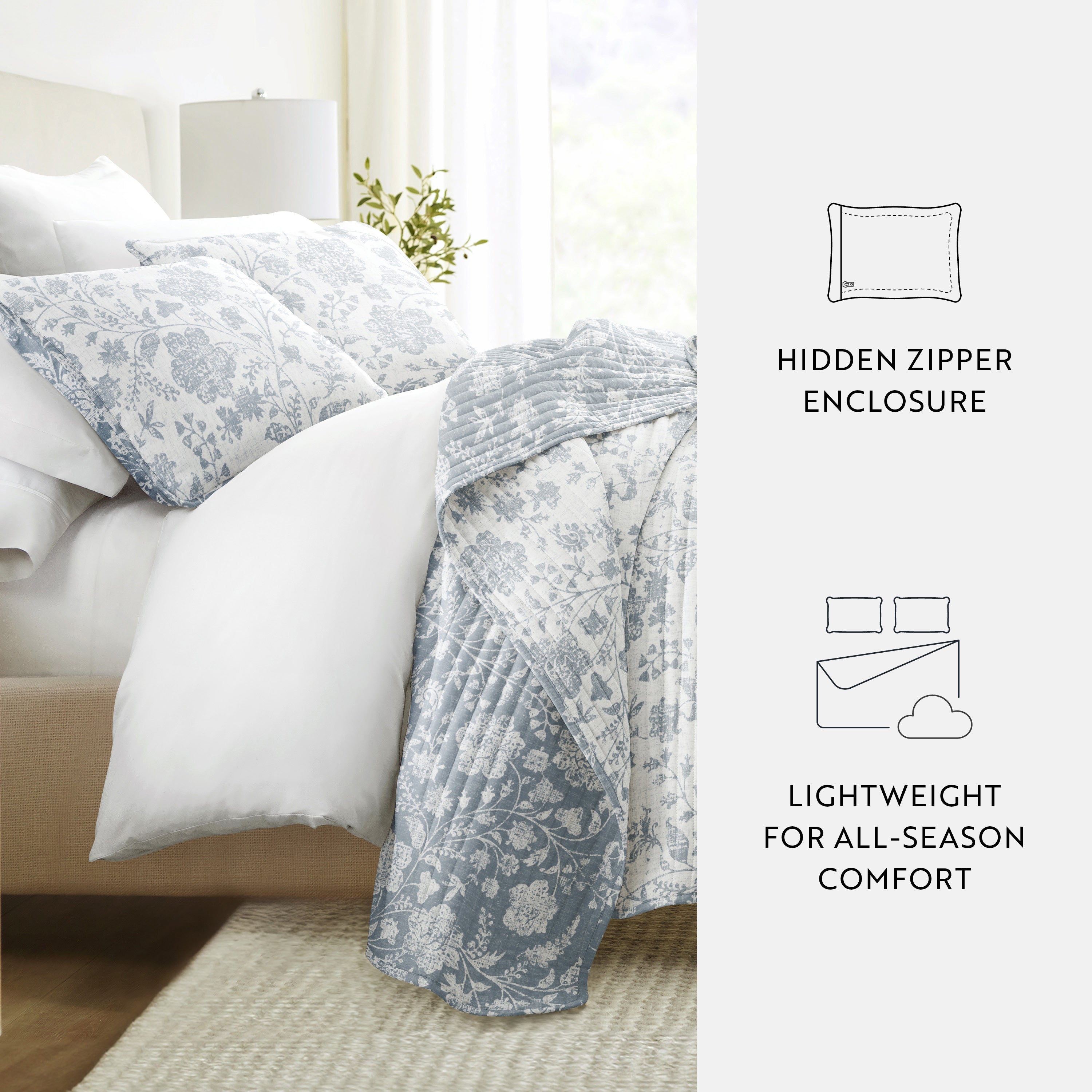 Textured Floral Patterned Quilted Coverlet Set