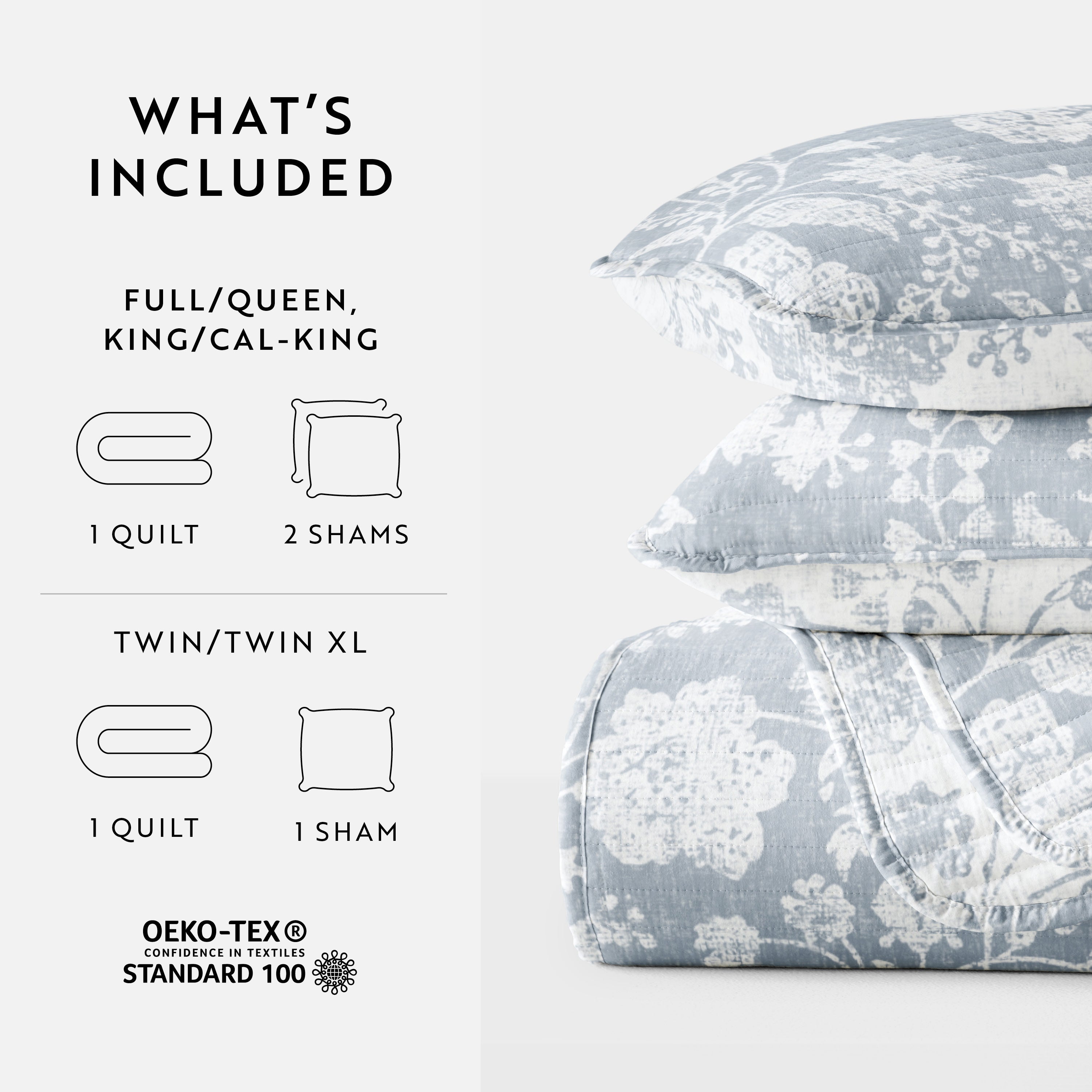 Textured Floral Patterned Quilted Coverlet Set