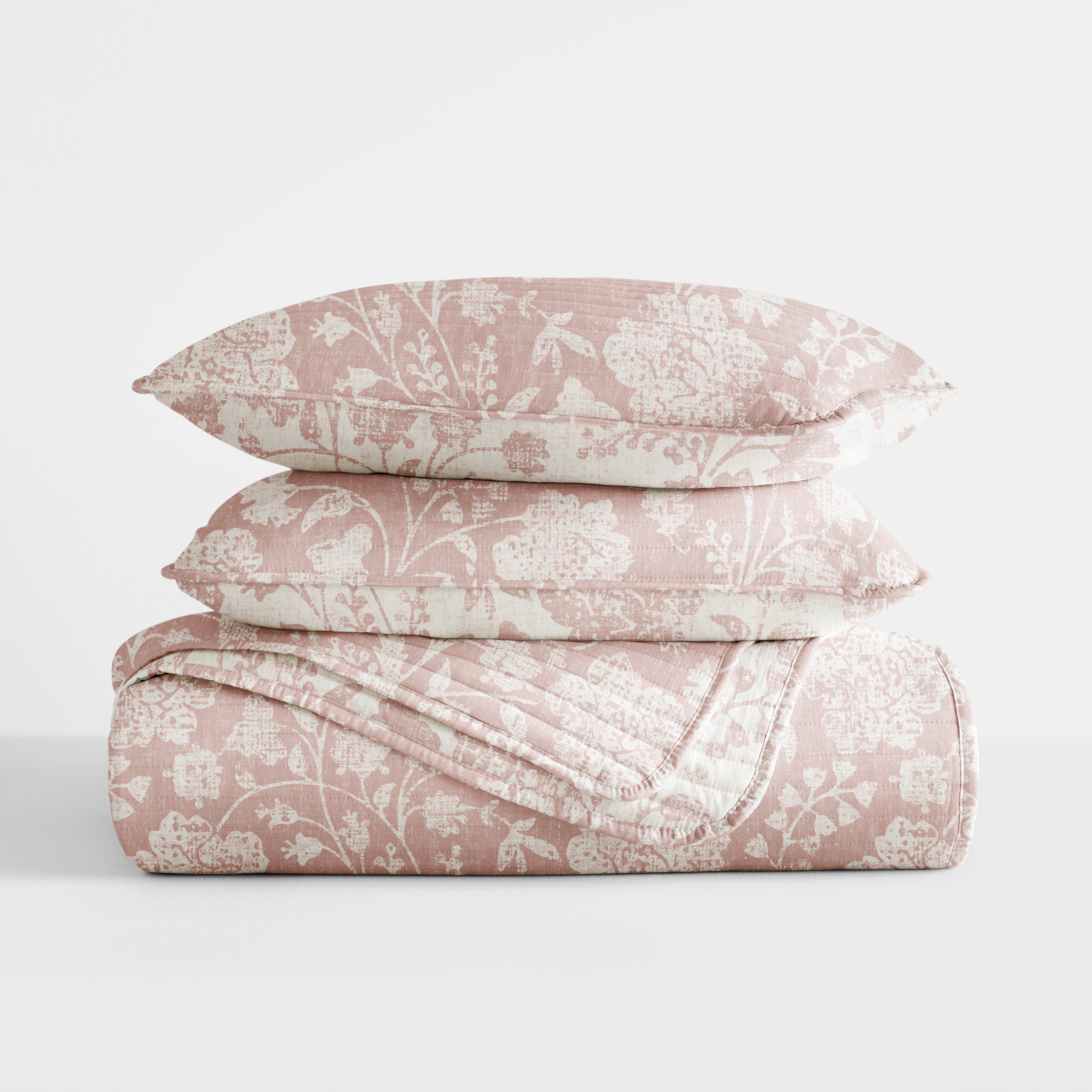 Textured Floral Patterned Quilted Coverlet Set