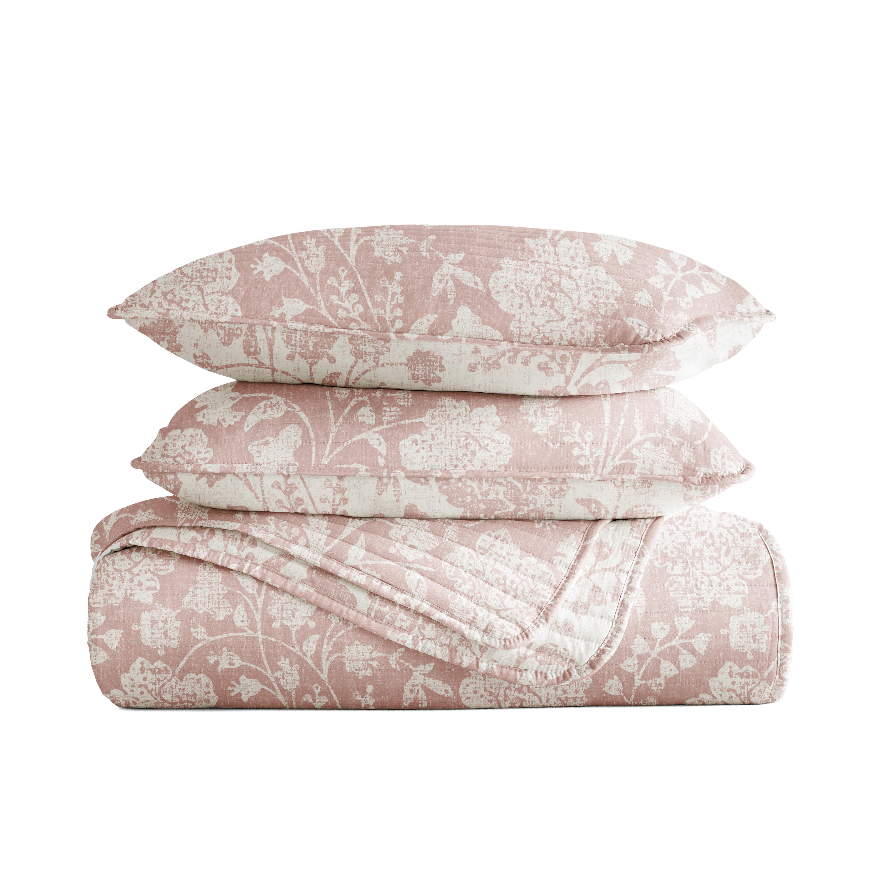 Textured Floral Patterned Quilted Coverlet Set