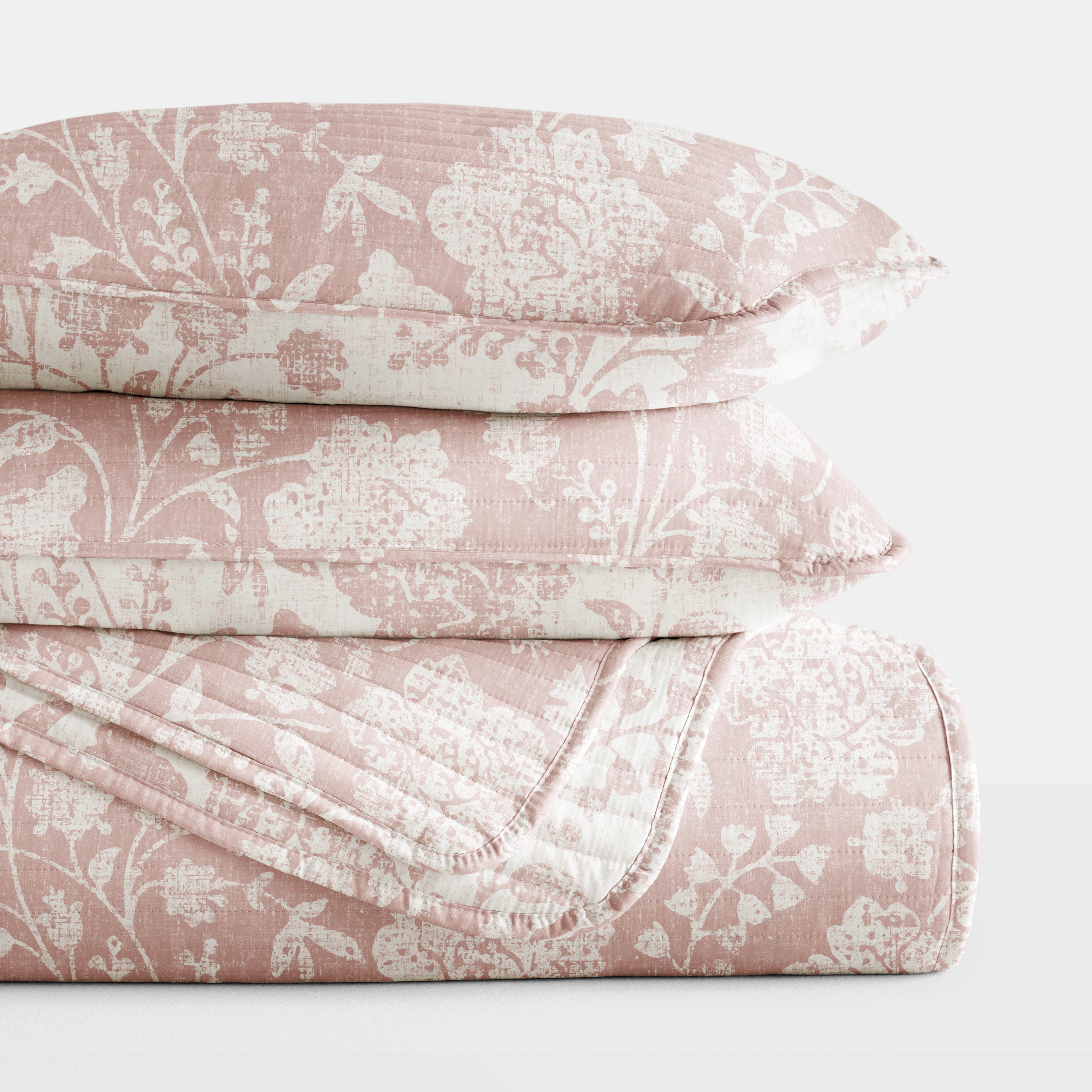 Textured Floral Patterned Quilted Coverlet Set