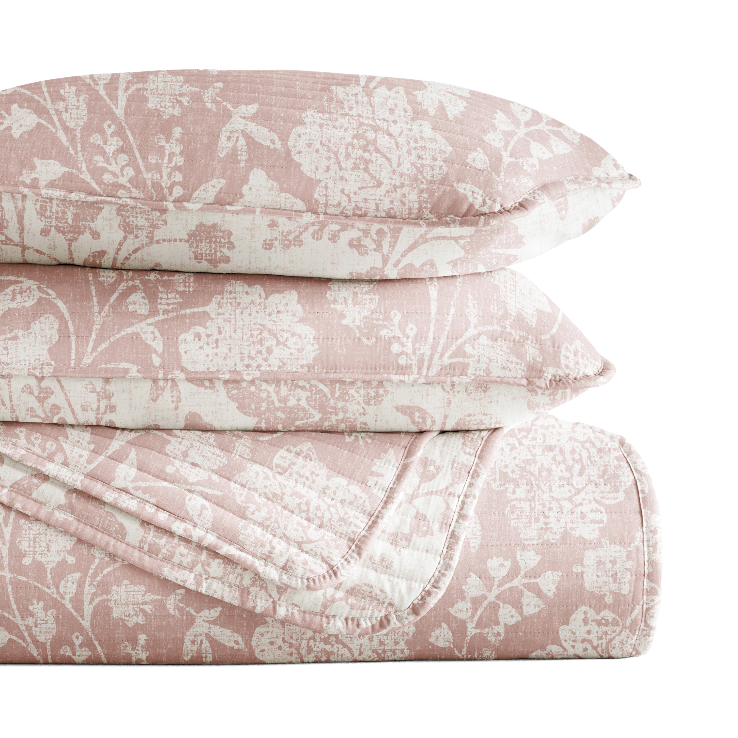 Textured Floral Patterned Quilted Coverlet Set
