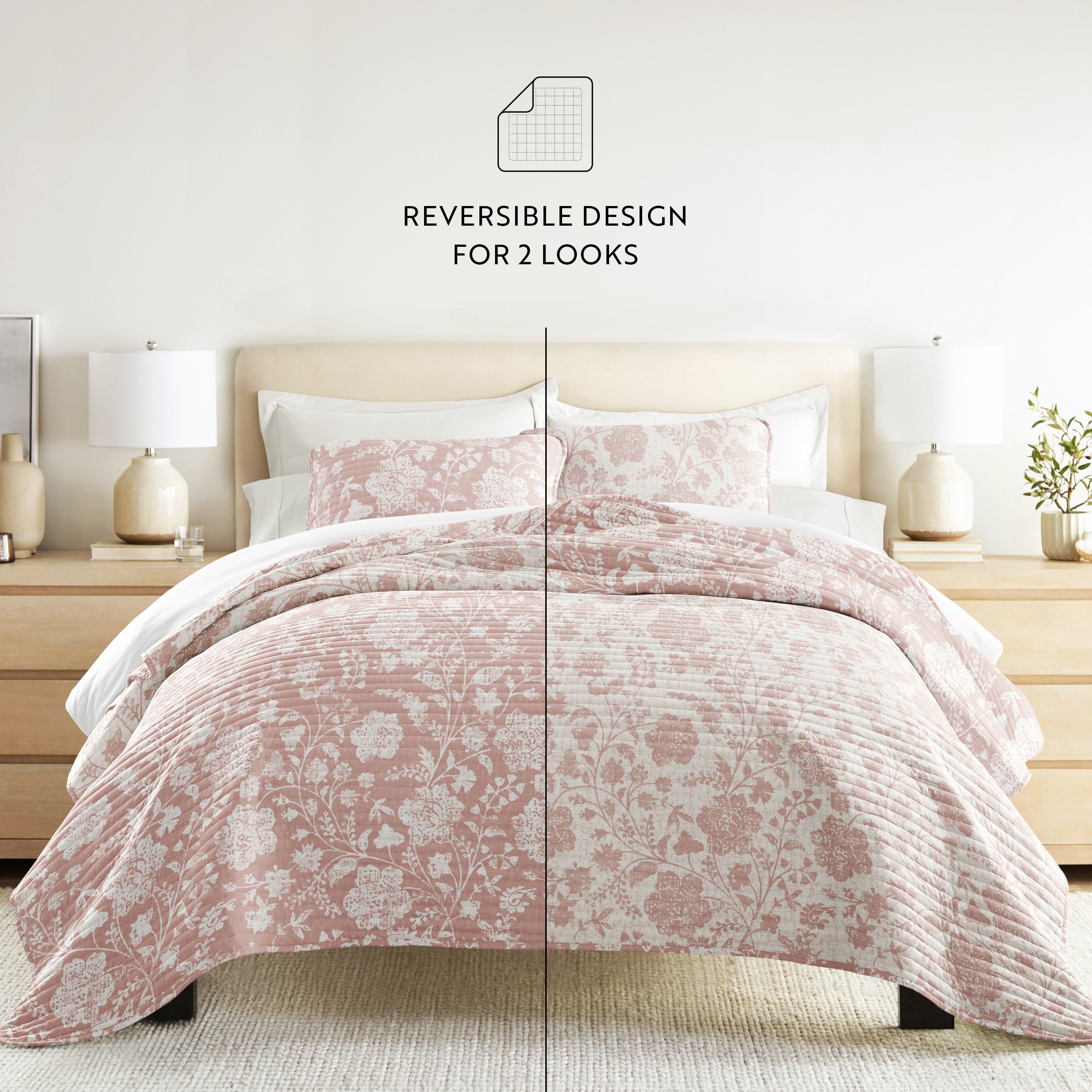 Textured Floral Patterned Quilted Coverlet Set
