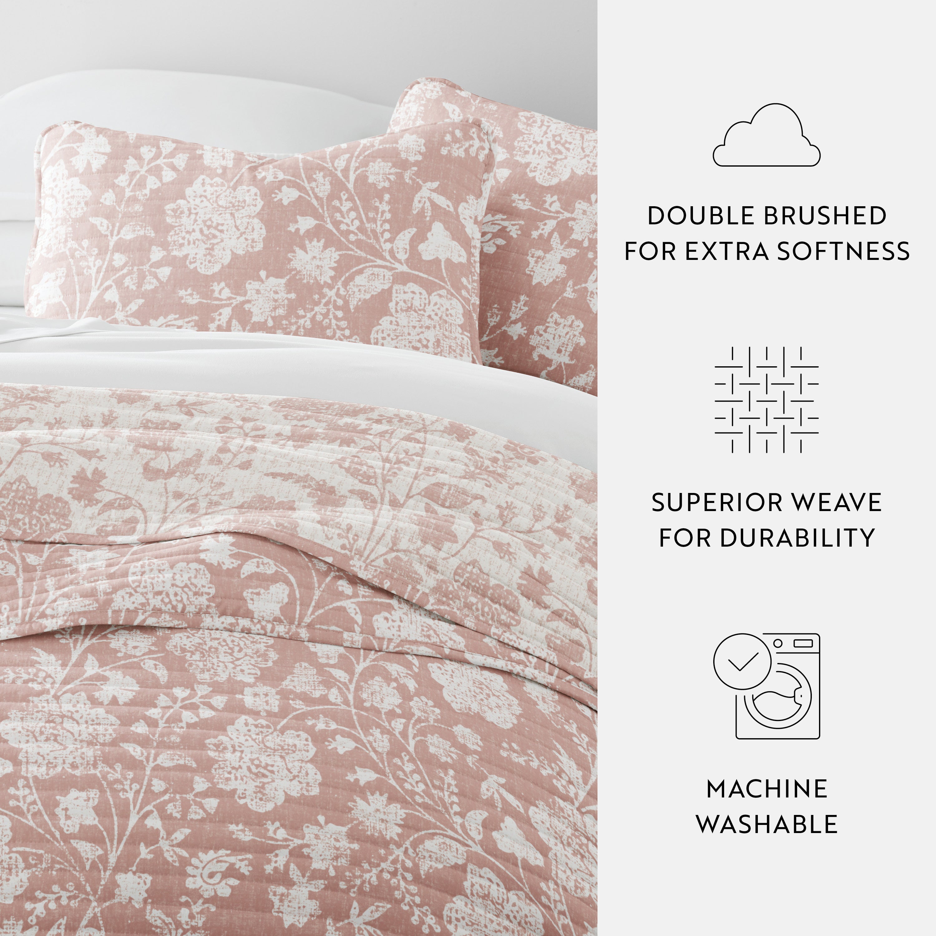 Textured Floral Patterned Quilted Coverlet Set