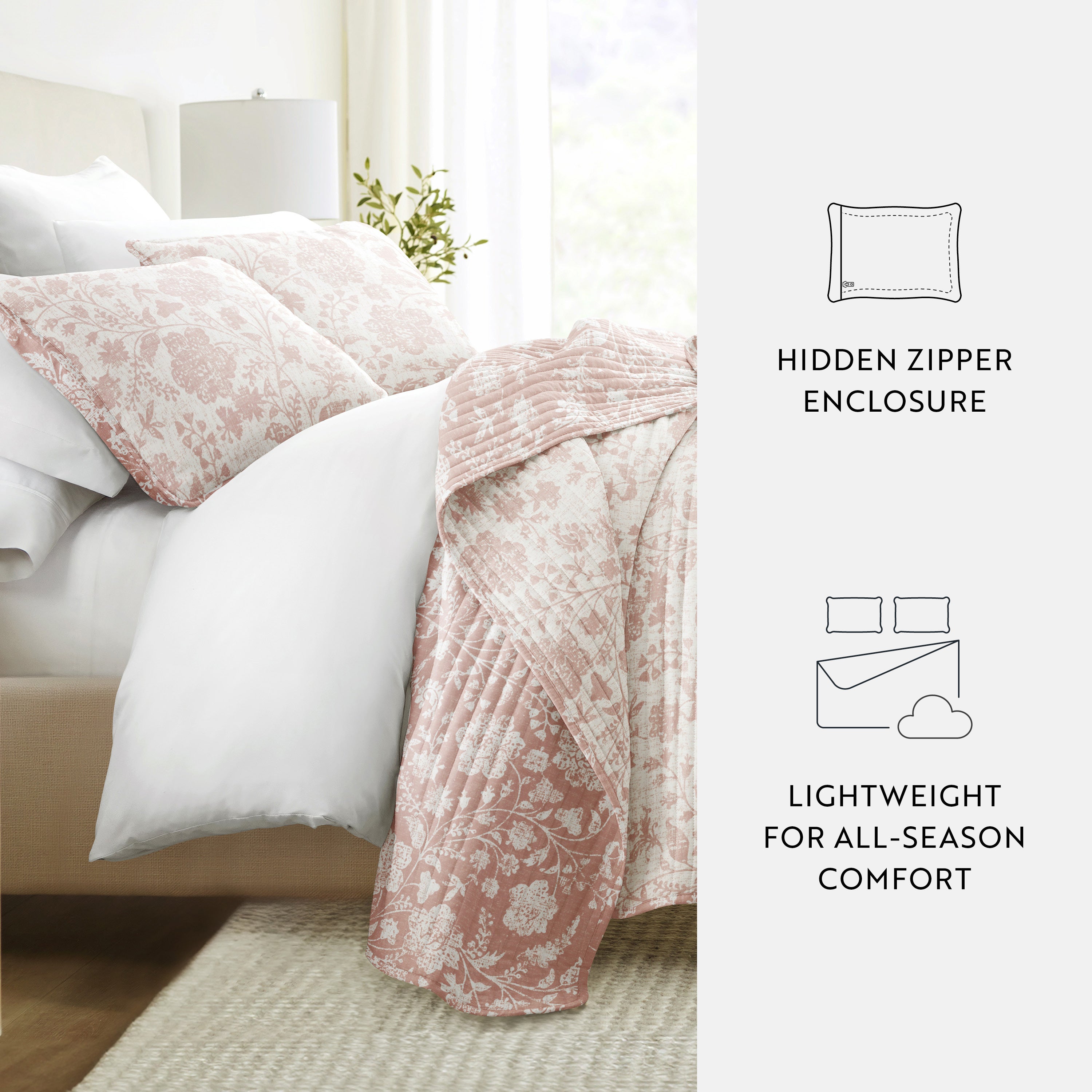 Textured Floral Patterned Quilted Coverlet Set