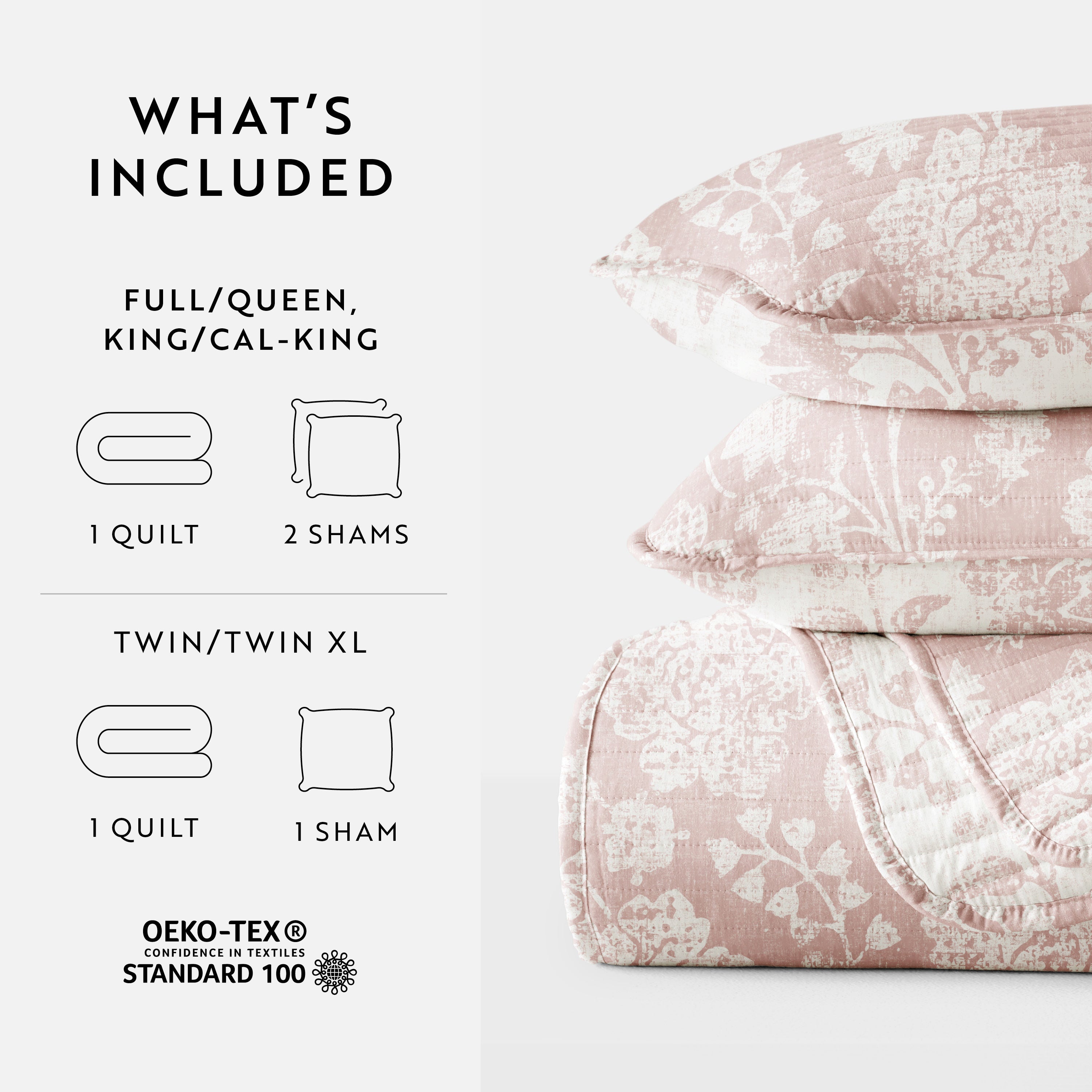 Textured Floral Patterned Quilted Coverlet Set