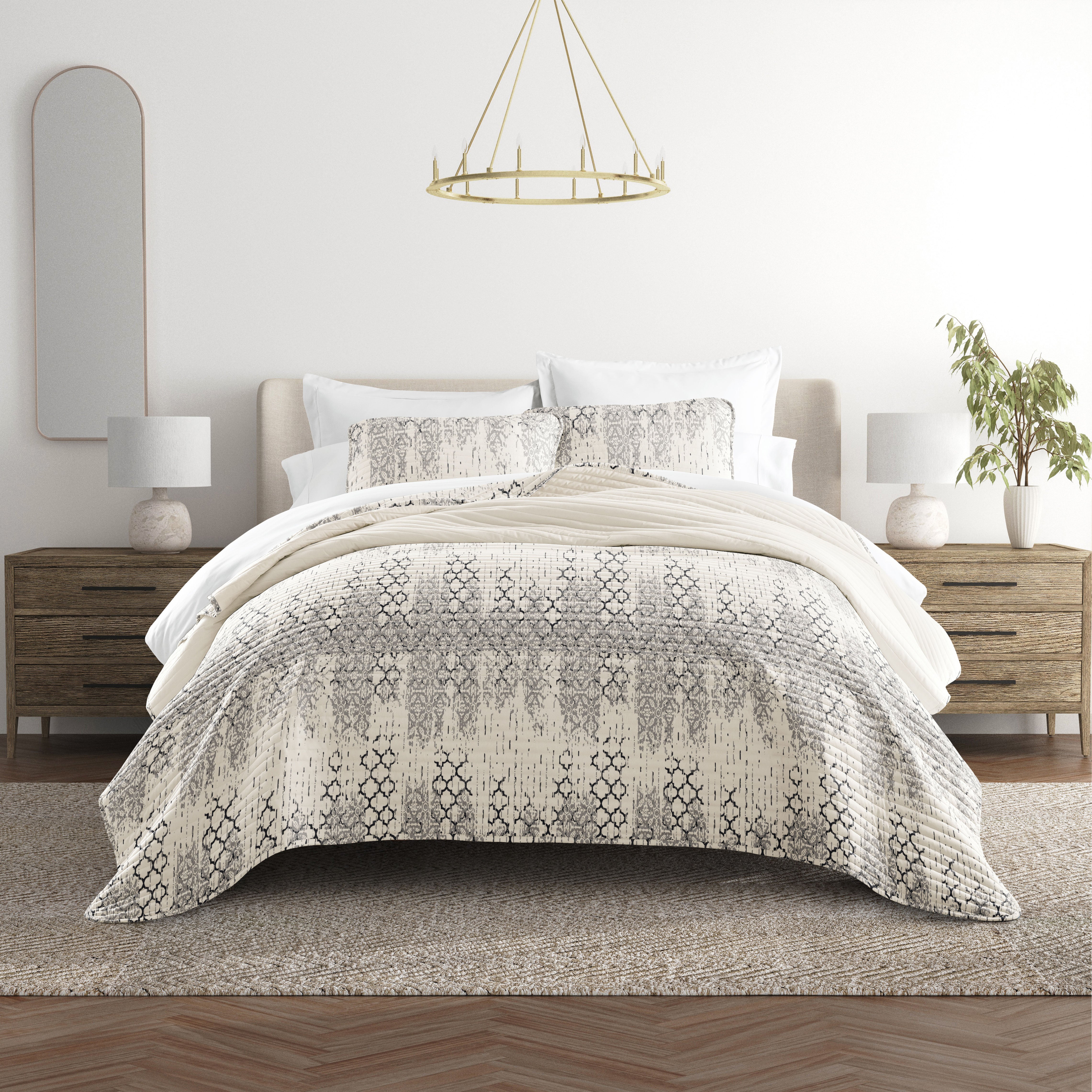 Aztec Inspired Patterned Reversible Quilted Coverlet Set