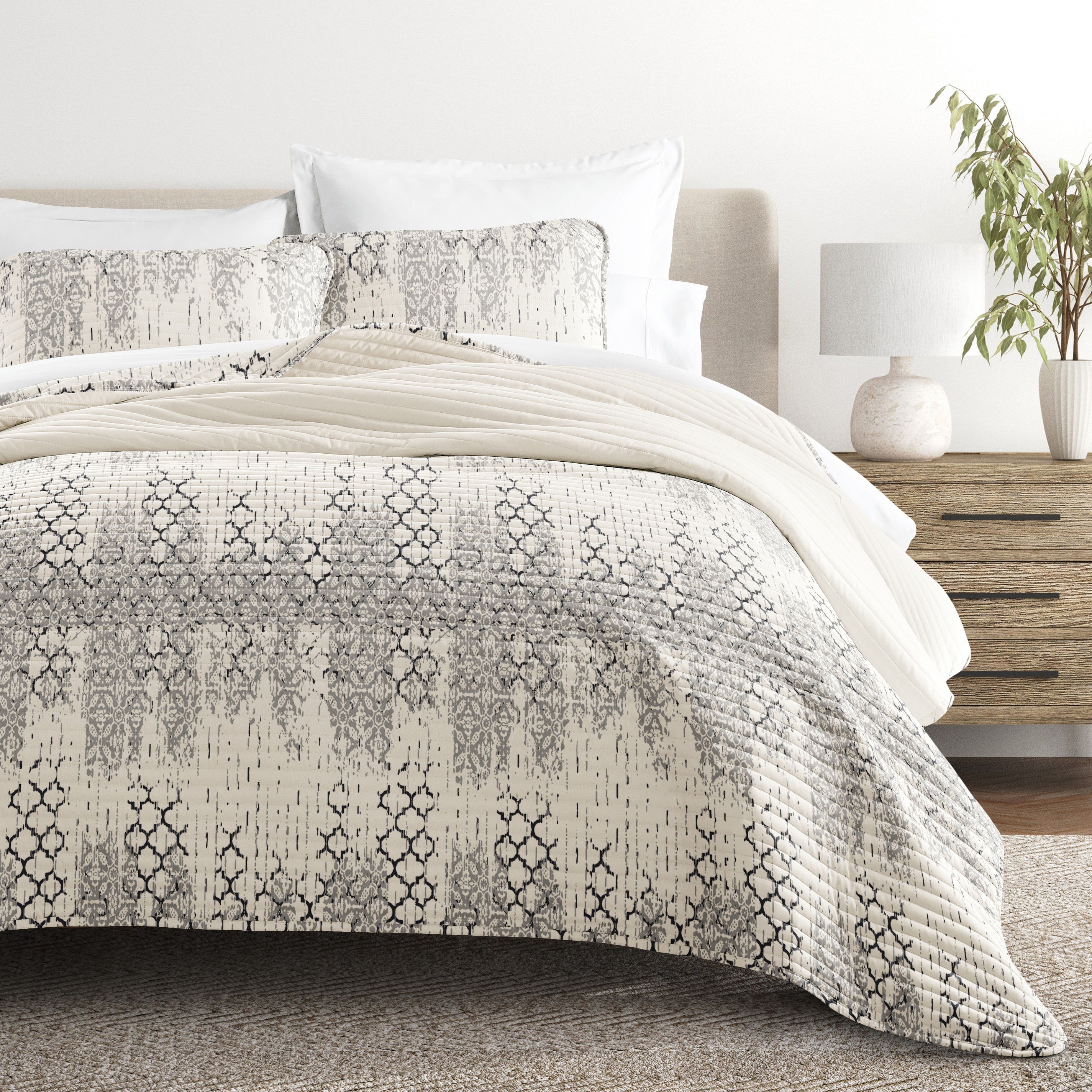 Aztec Inspired Patterned Reversible Quilted Coverlet Set