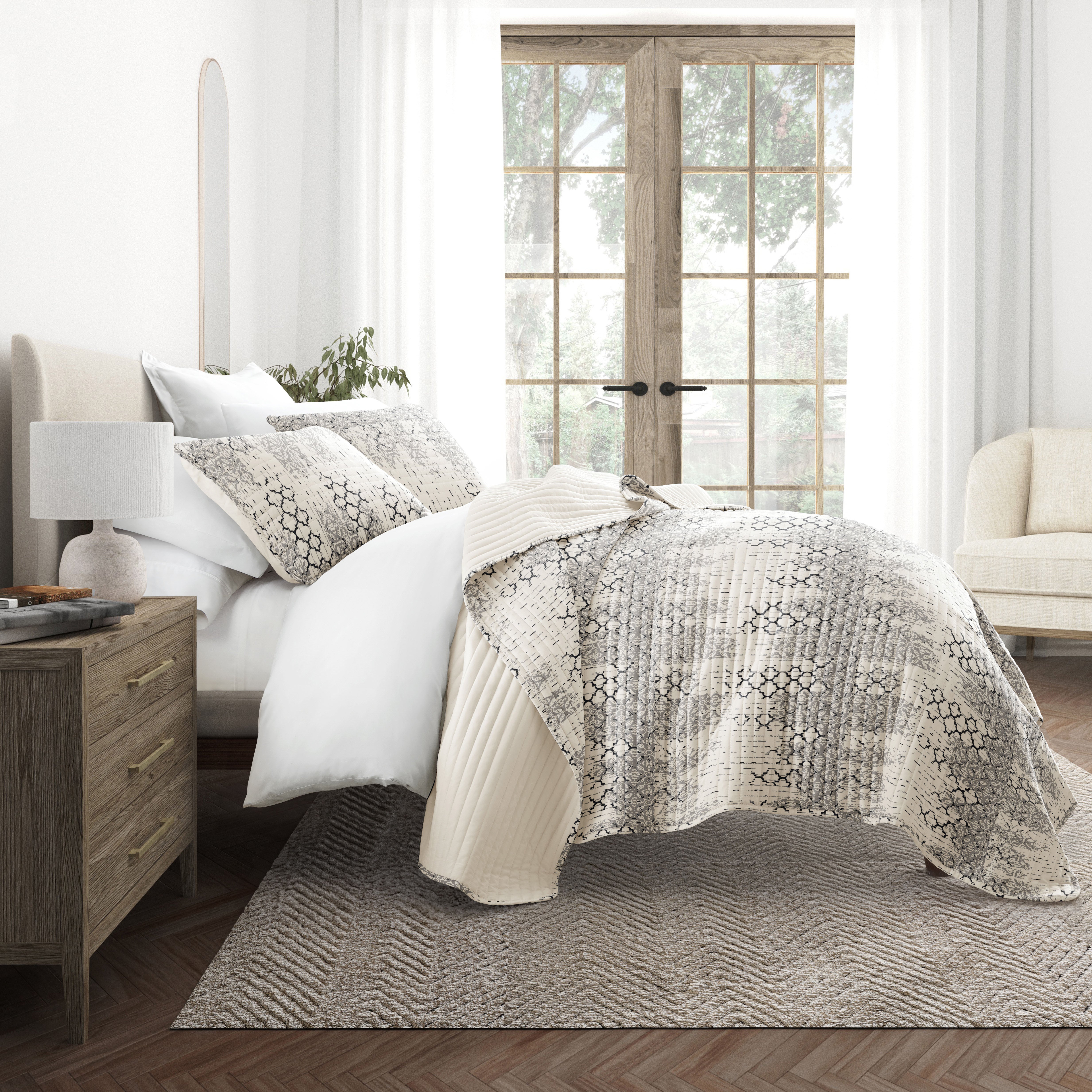 Aztec Inspired Patterned Reversible Quilted Coverlet Set