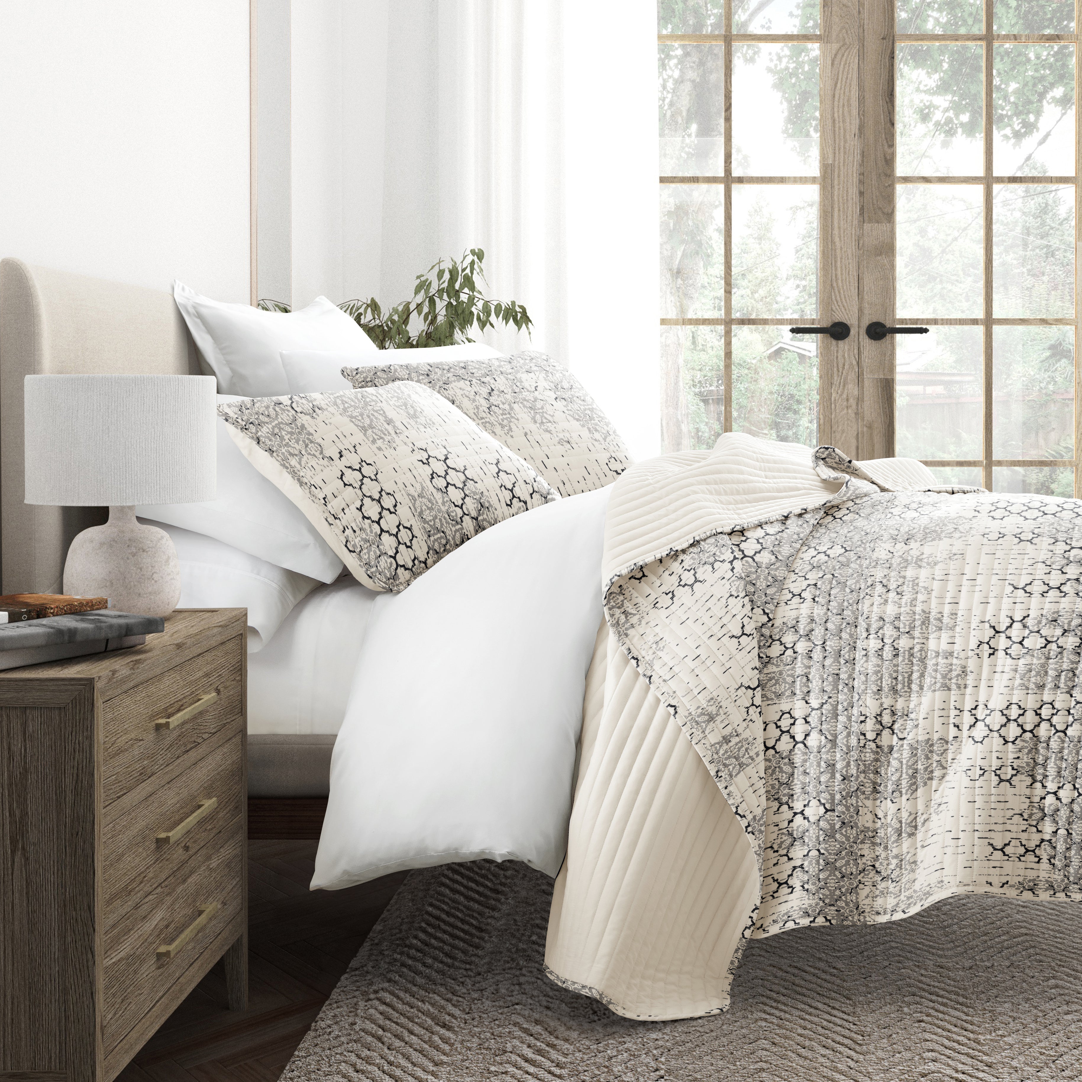 Aztec Inspired Patterned Reversible Quilted Coverlet Set