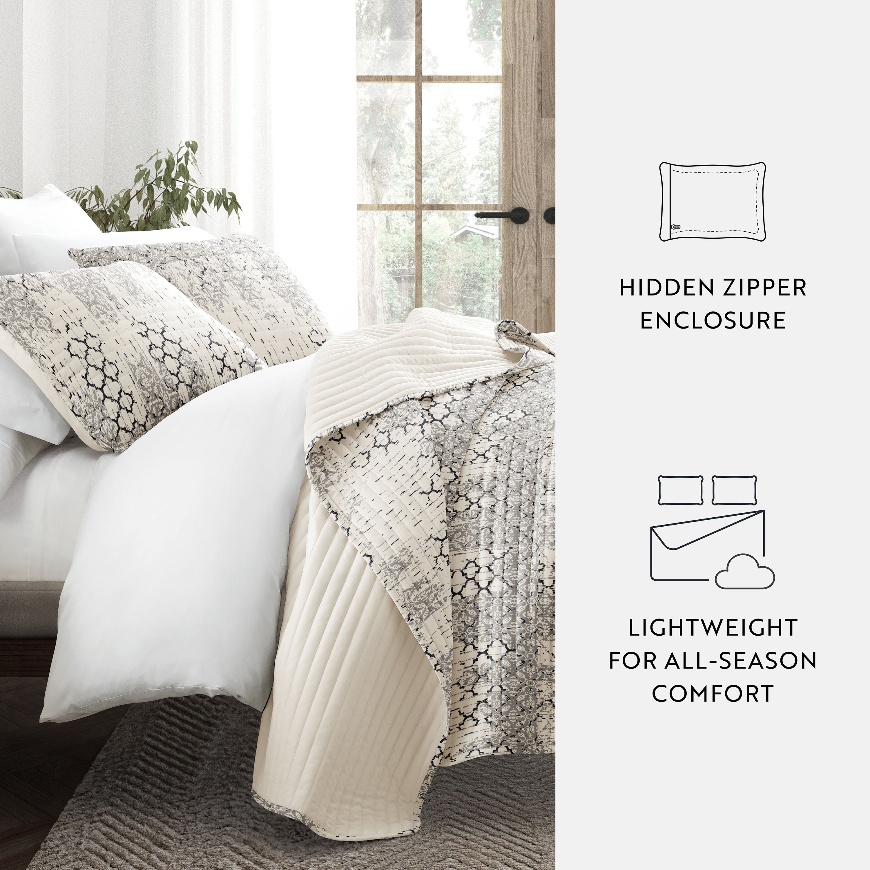 Aztec Inspired Patterned Reversible Quilted Coverlet Set