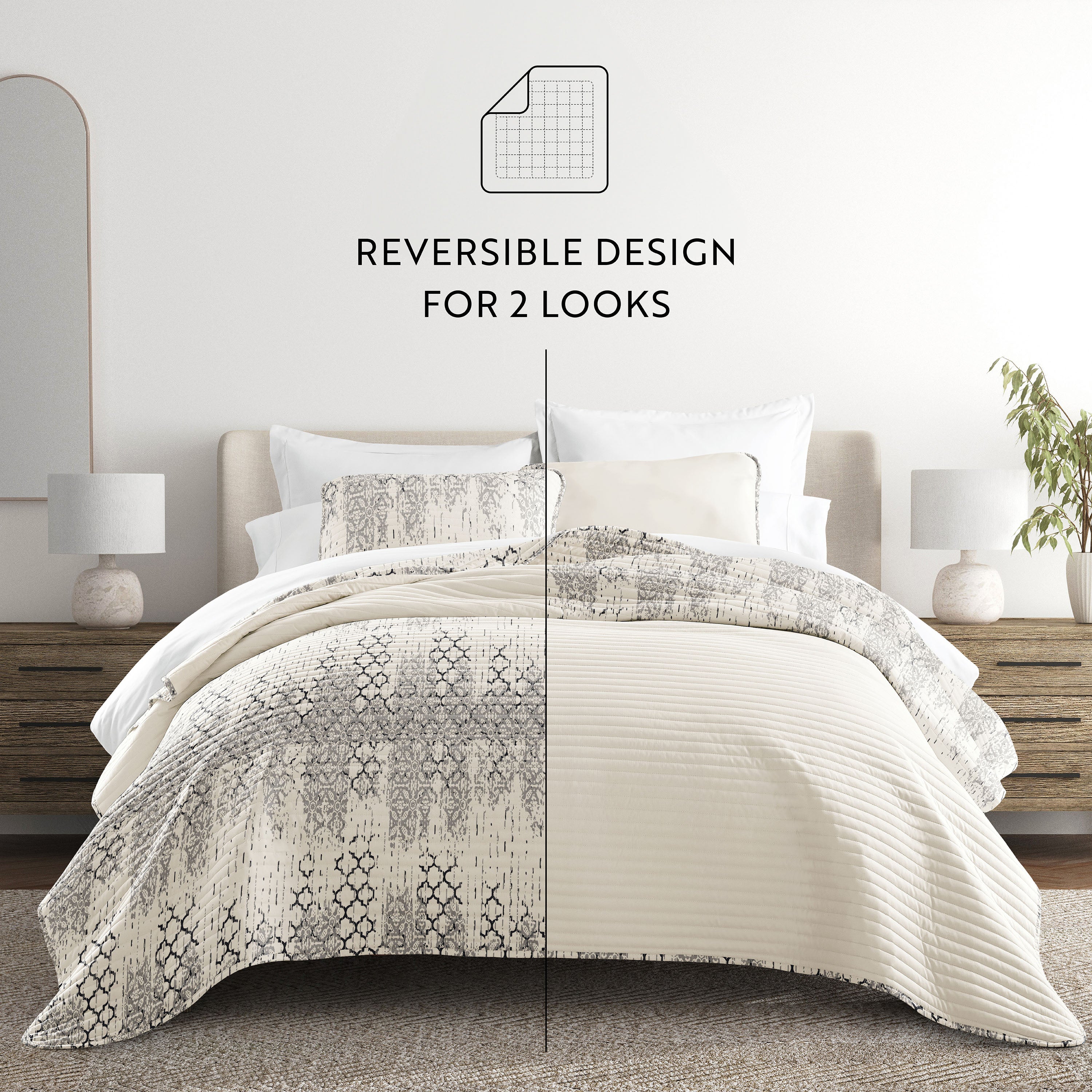 Aztec Inspired Patterned Reversible Quilted Coverlet Set