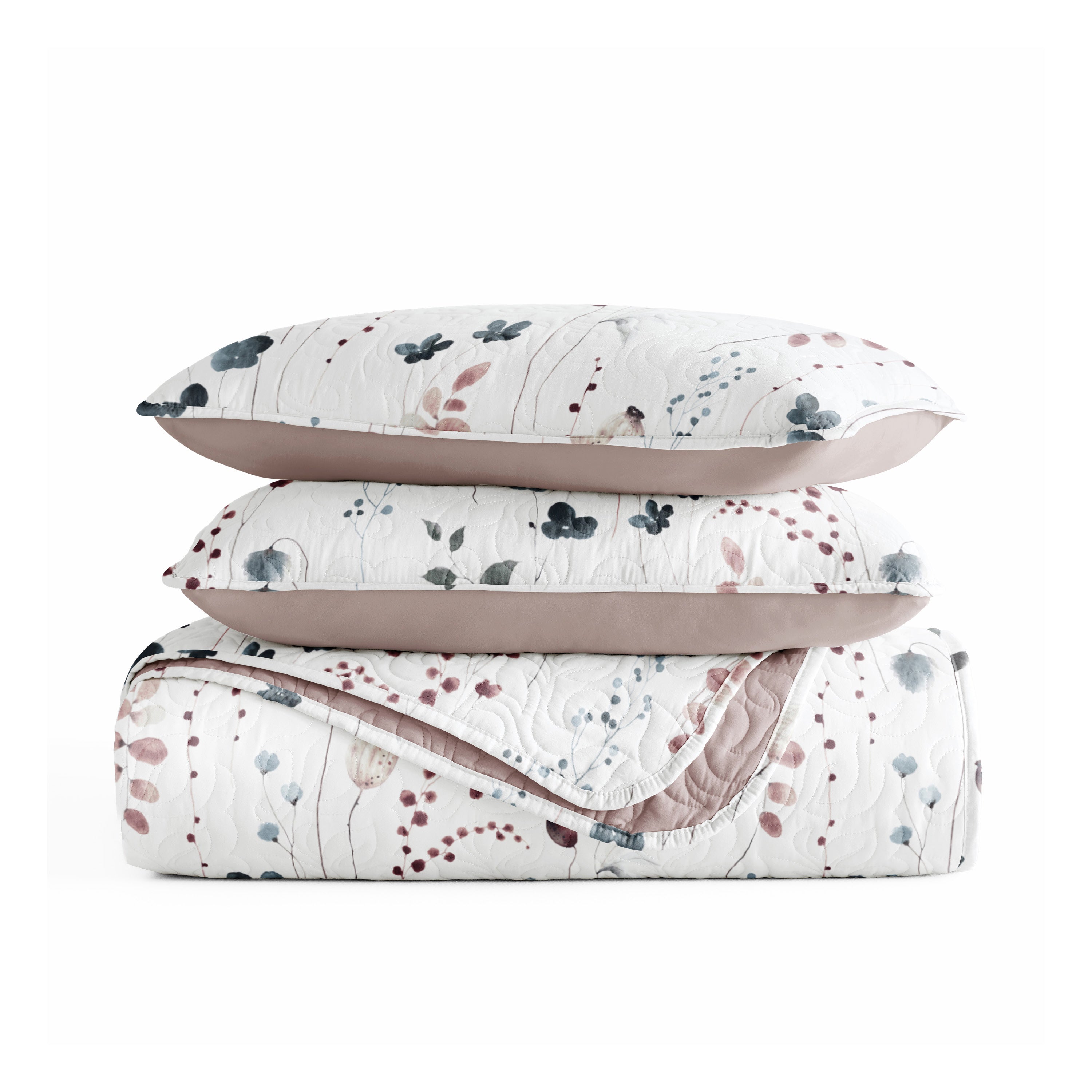 Poppy Bloom Patterned Quilted Coverlet Set