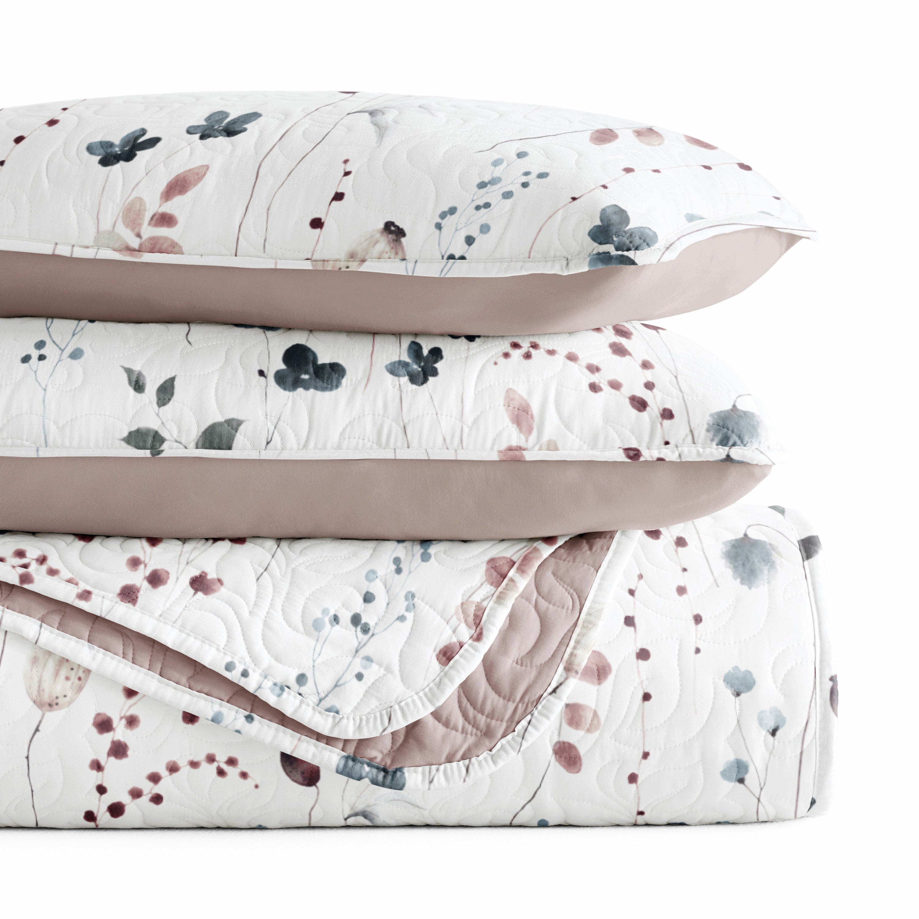 Poppy Bloom Patterned Quilted Coverlet Set