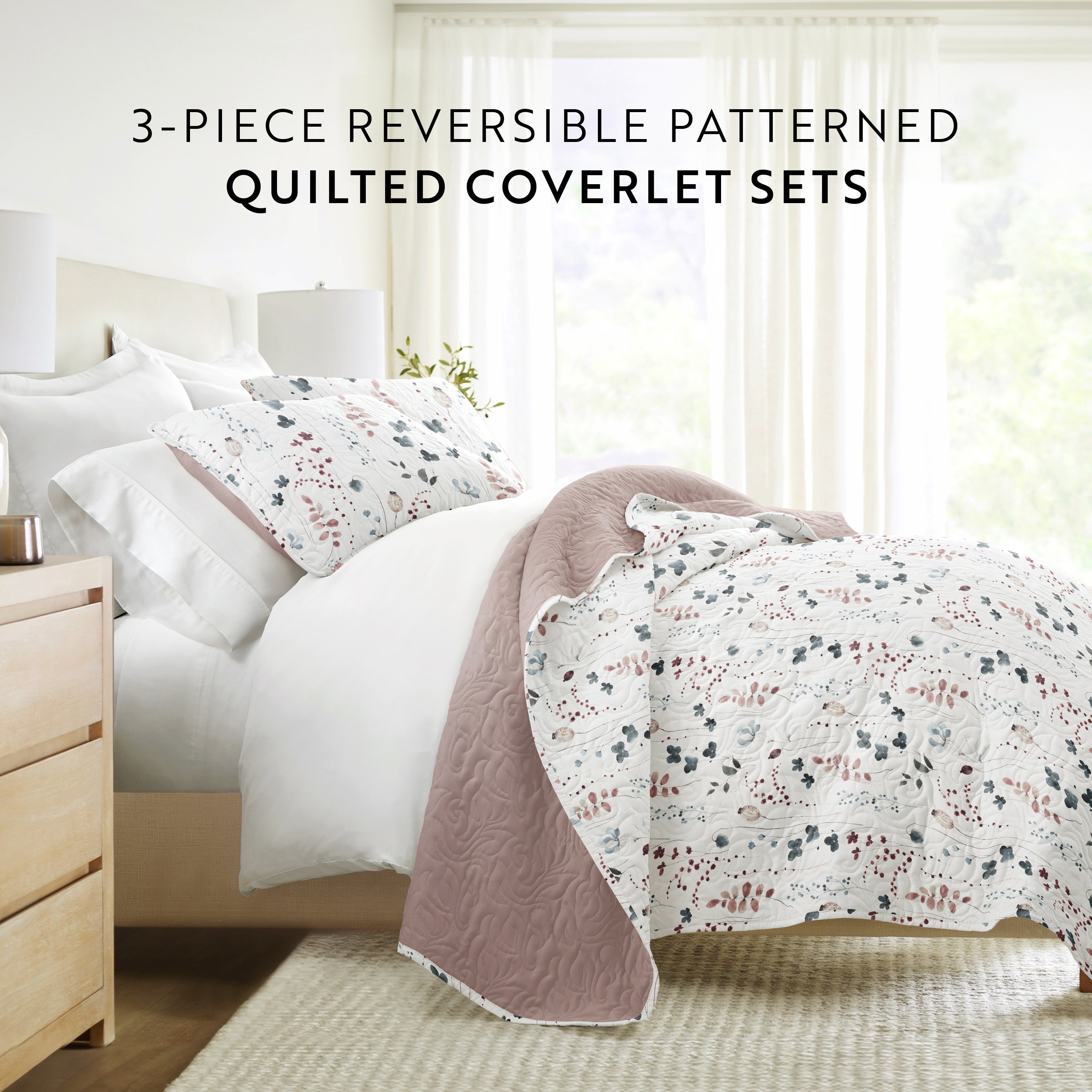 Poppy Bloom Patterned Quilted Coverlet Set