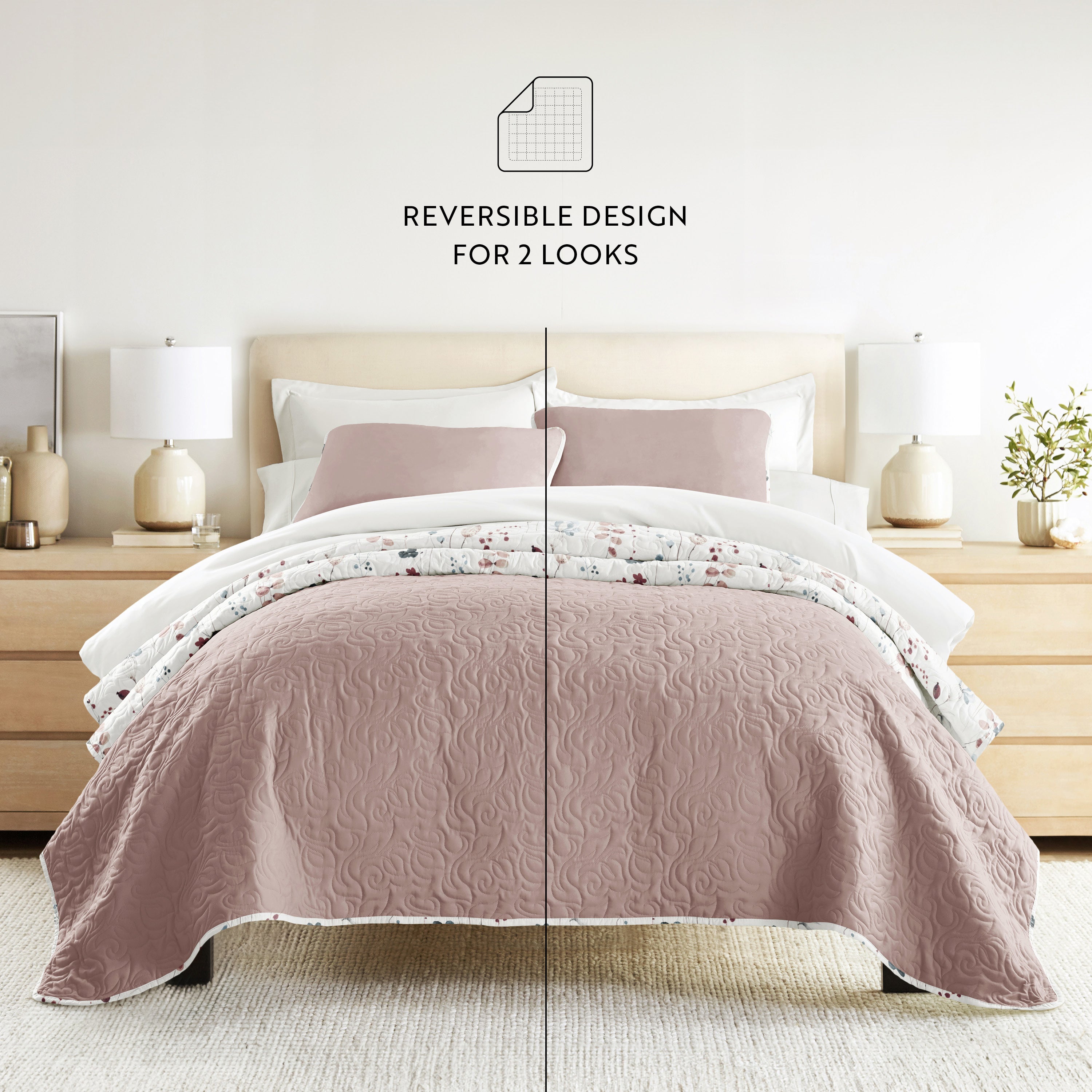 Poppy Bloom Patterned Quilted Coverlet Set