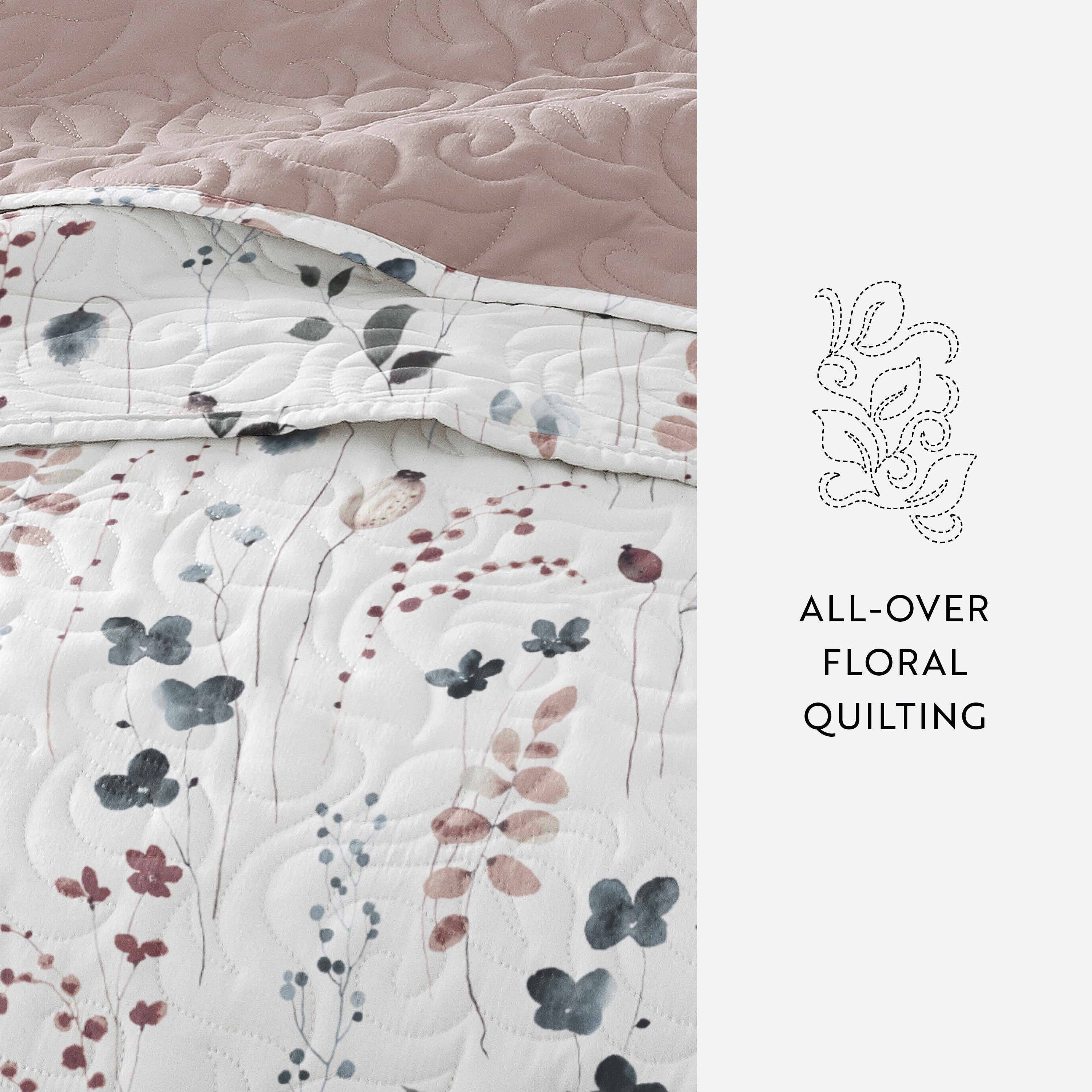 Poppy Bloom Patterned Quilted Coverlet Set