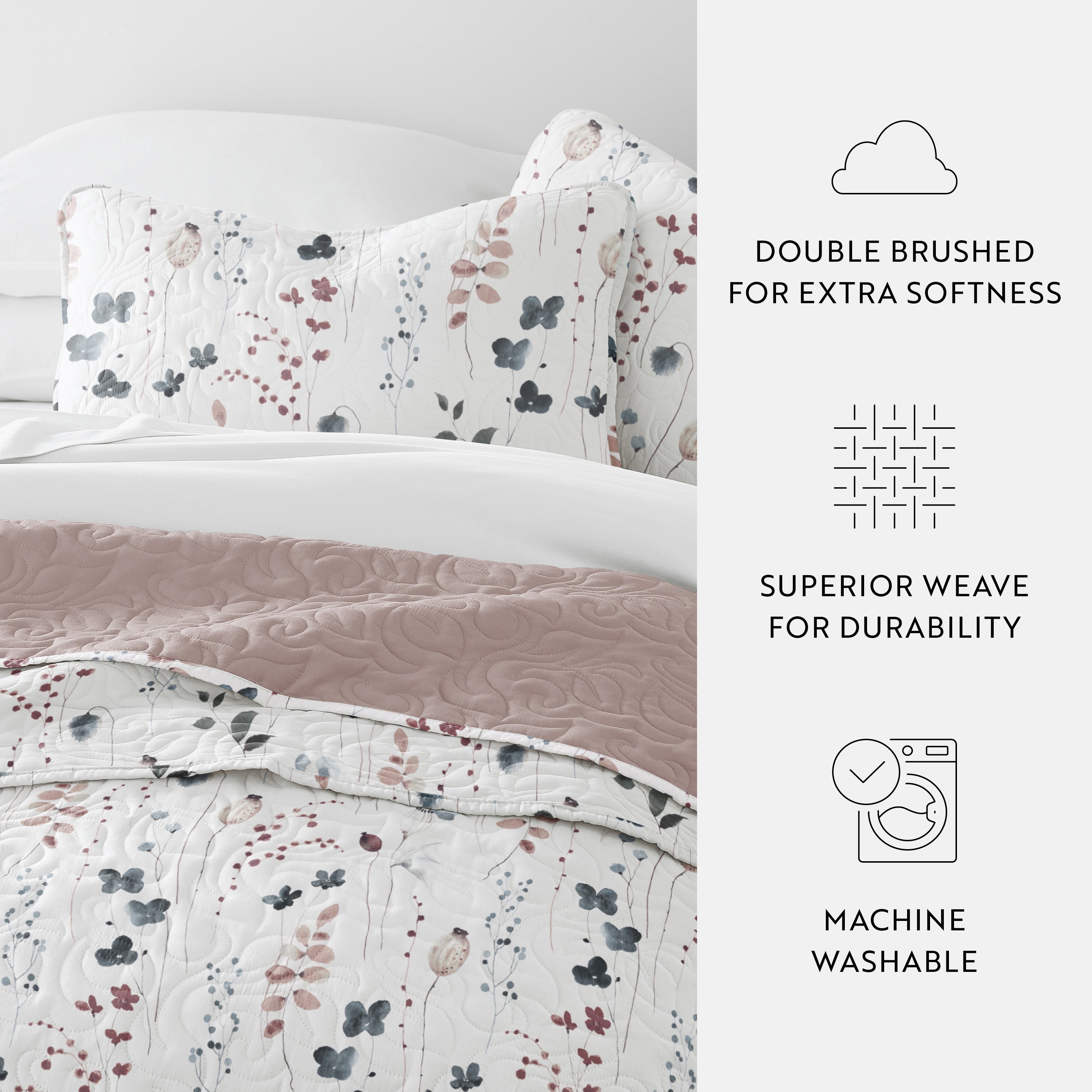Poppy Bloom Patterned Quilted Coverlet Set