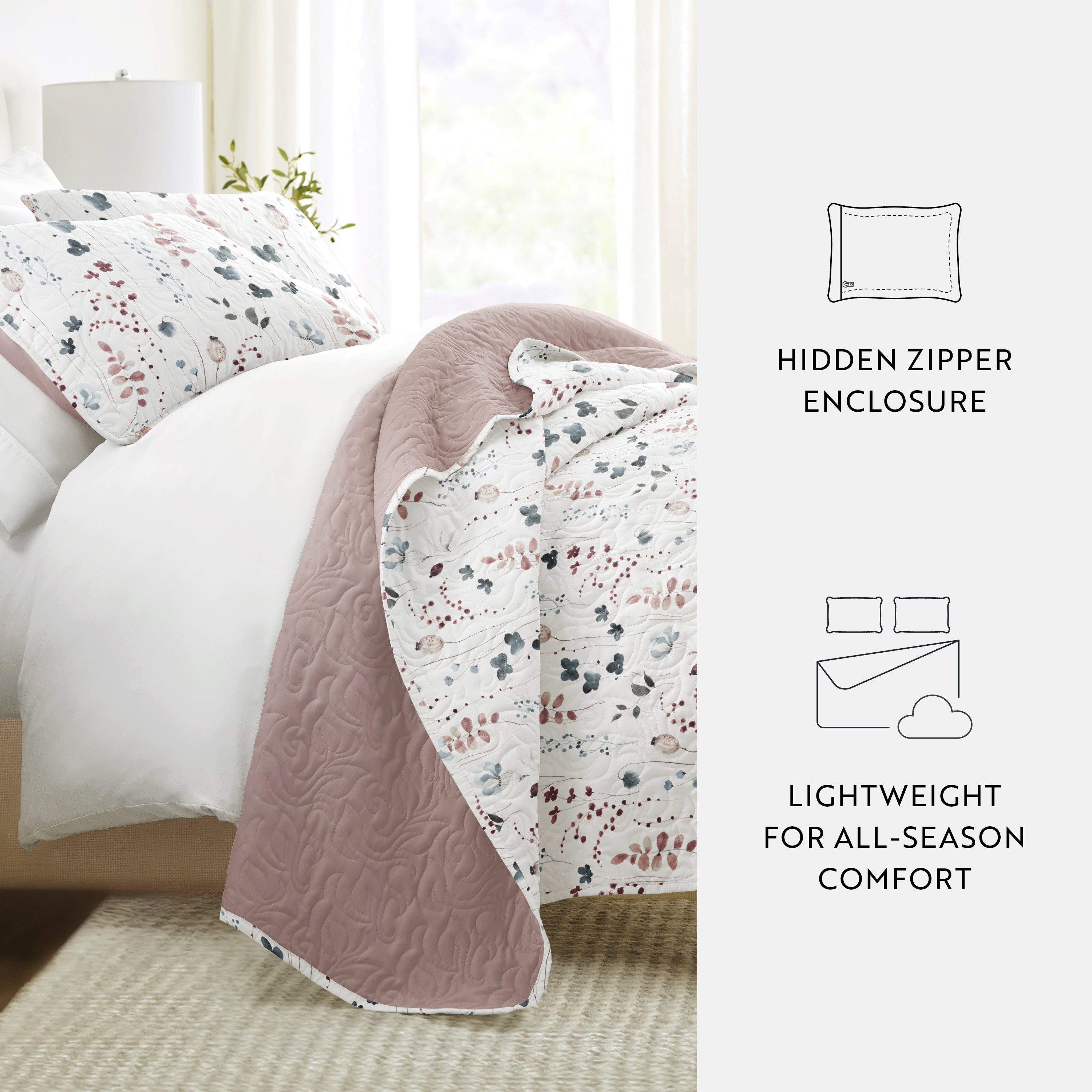 Poppy Bloom Patterned Quilted Coverlet Set